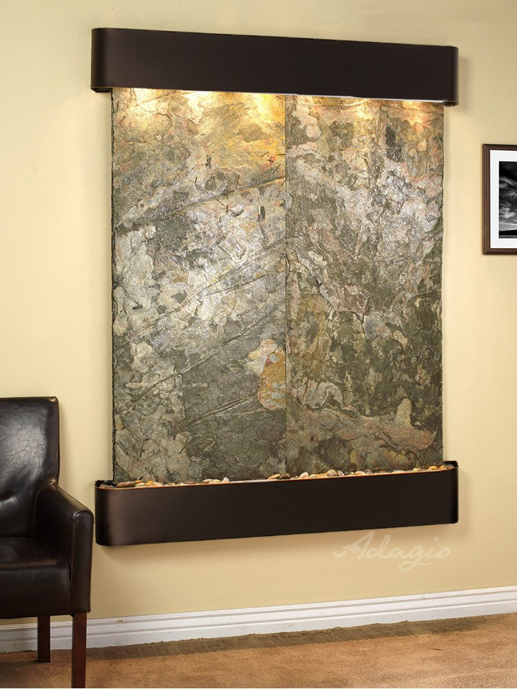 Adagio Majestic River Round Blackened Copper Green Natural Slate Tabletop | Elegant Home Decor for Dining, Living Room & Office | MRR1502