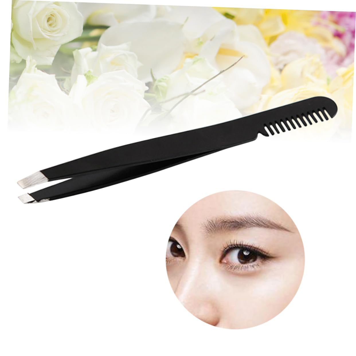 NOLITOY Professional Stainless Steel Eyebrow Tweezers for Eyelash Extensions & Precise Shaping - Slant Tip Lash Clip & Brow Brush Comb Set - Durable Makeup Tools for Salon & Home Use