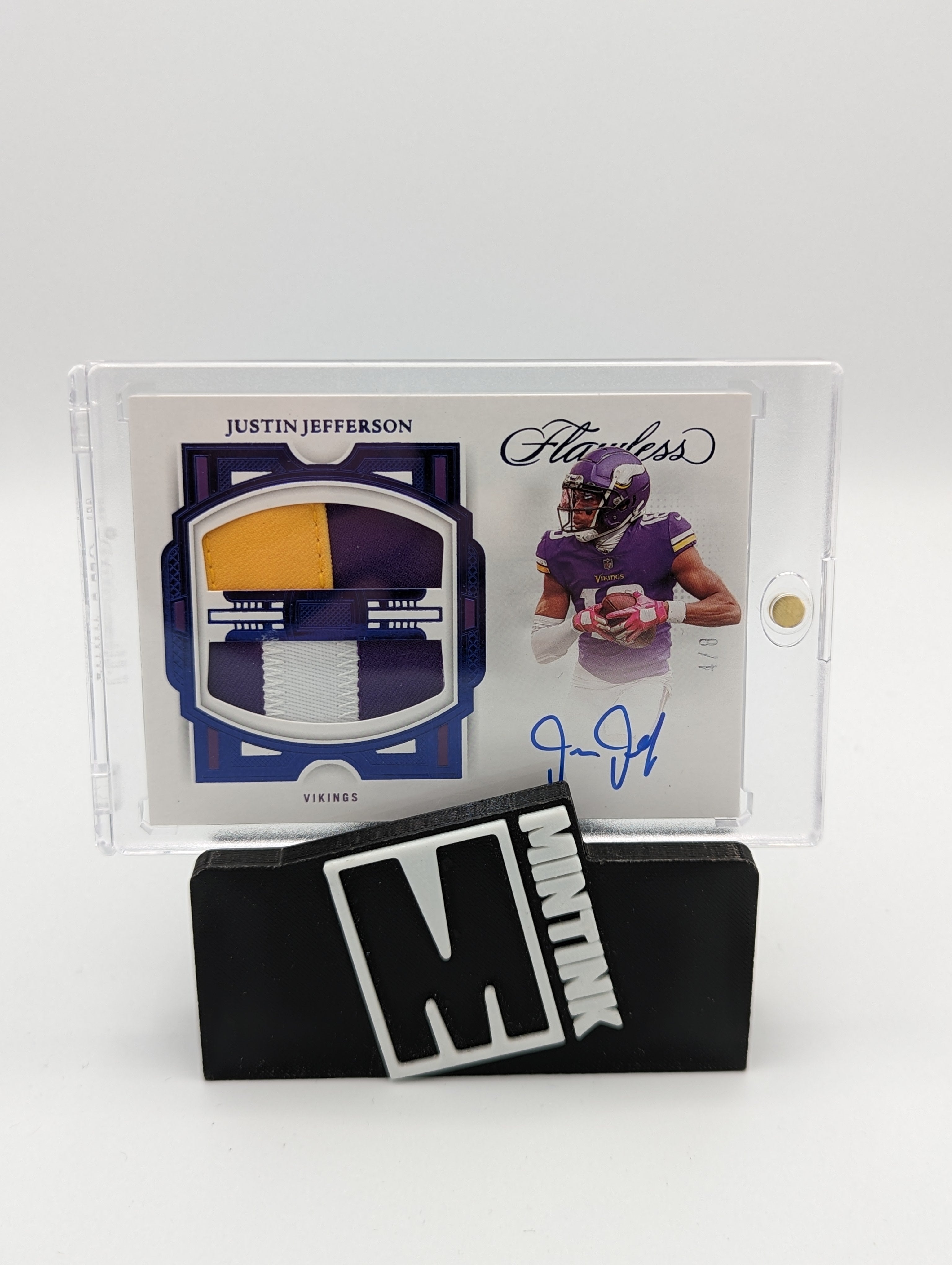 2022 Panini Flawless Football Justin Jefferson Dual Patch Autograph 4/8 #DPA JJ - Rare Collectible for NFL Fans & Sports Memorabilia Collectors - Perfect for Display, Investment, and Gifting