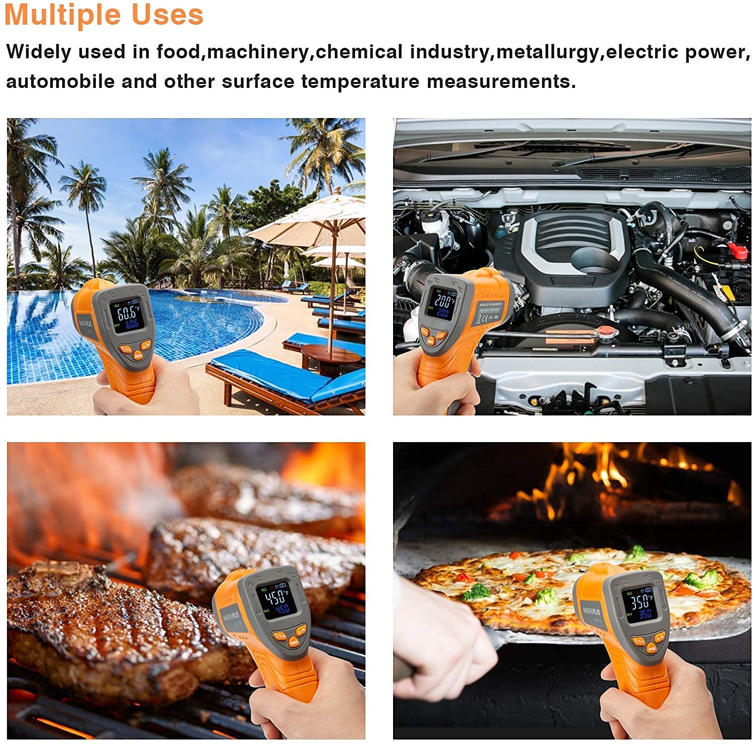 INKBIRD IFT01 Infrared Thermometer Gun with Laser Pointer -58°F to 1022°F (-50°C to 550°C) & IHT-1P Instant Read Digital Meat Thermometer - Dual Function for Cooking, BBQ, Pizza, Oven, HVAC, Automotive and Industrial Use