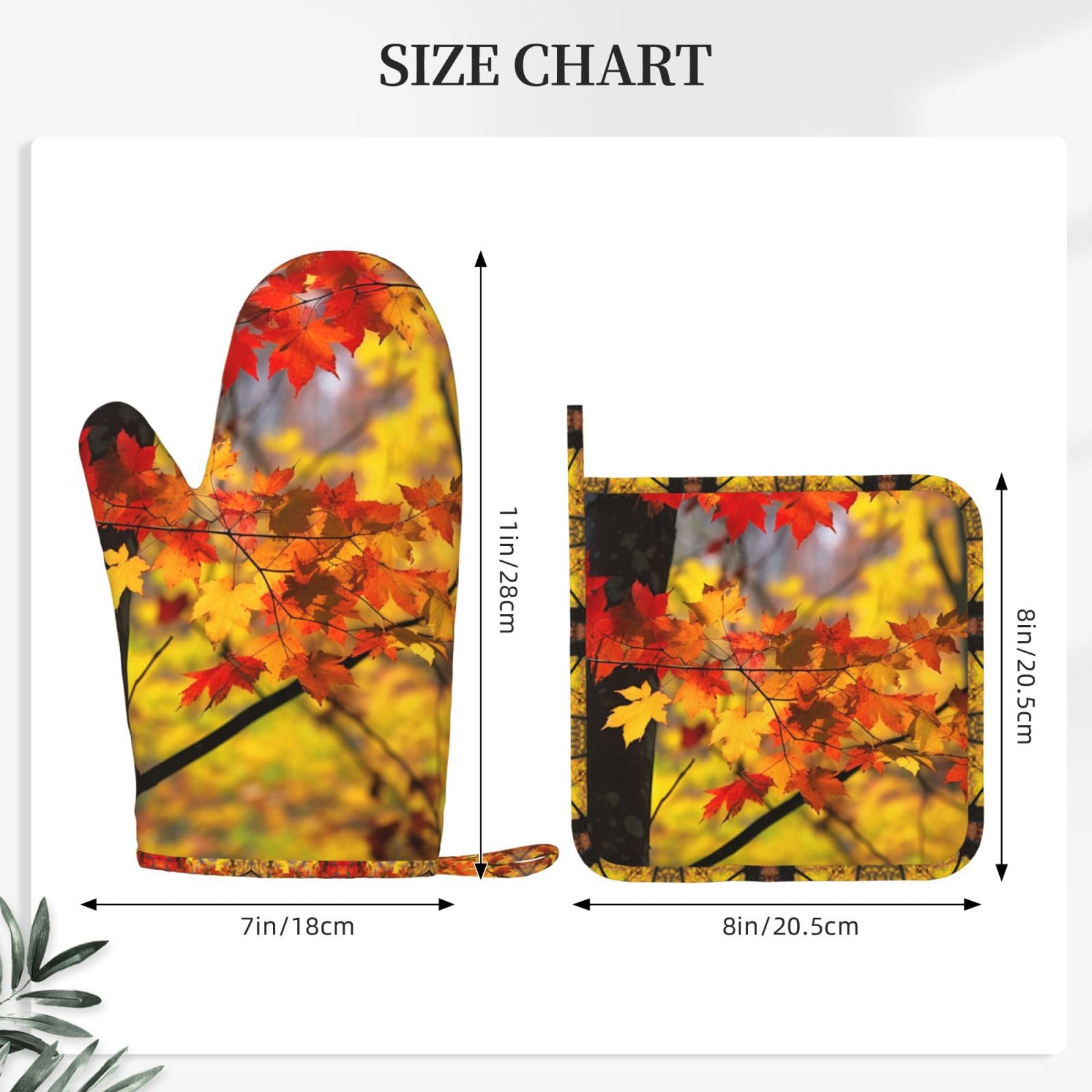 Heat Resistant Maple Leaf Oven Mitts & Pot Holders Set - Waterproof Kitchen Gloves for Baking, Cooking & Grilling - Perfect for Fall Decor & Holiday Kitchen Gifts