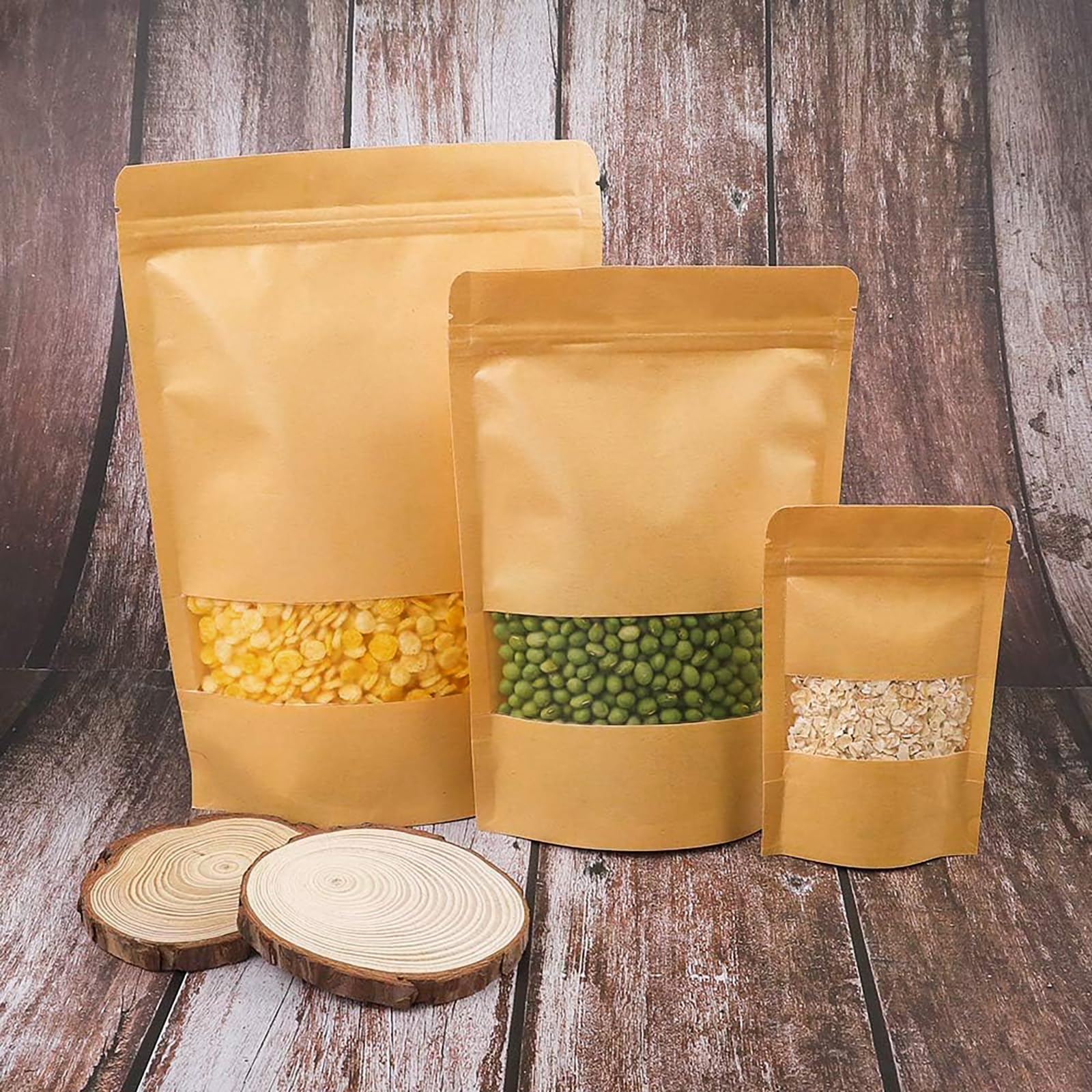 Moretoes 120pcs Resealable Kraft Bags with Window - 5.9×8.6 Inches Stand Up Mylar Bags for Coffee, Candy & Food Storage | Airtight Ziplock Packaging for Home, Business & Retail Use | Perfect for Organizing Snacks, Bulk Items & Small Products