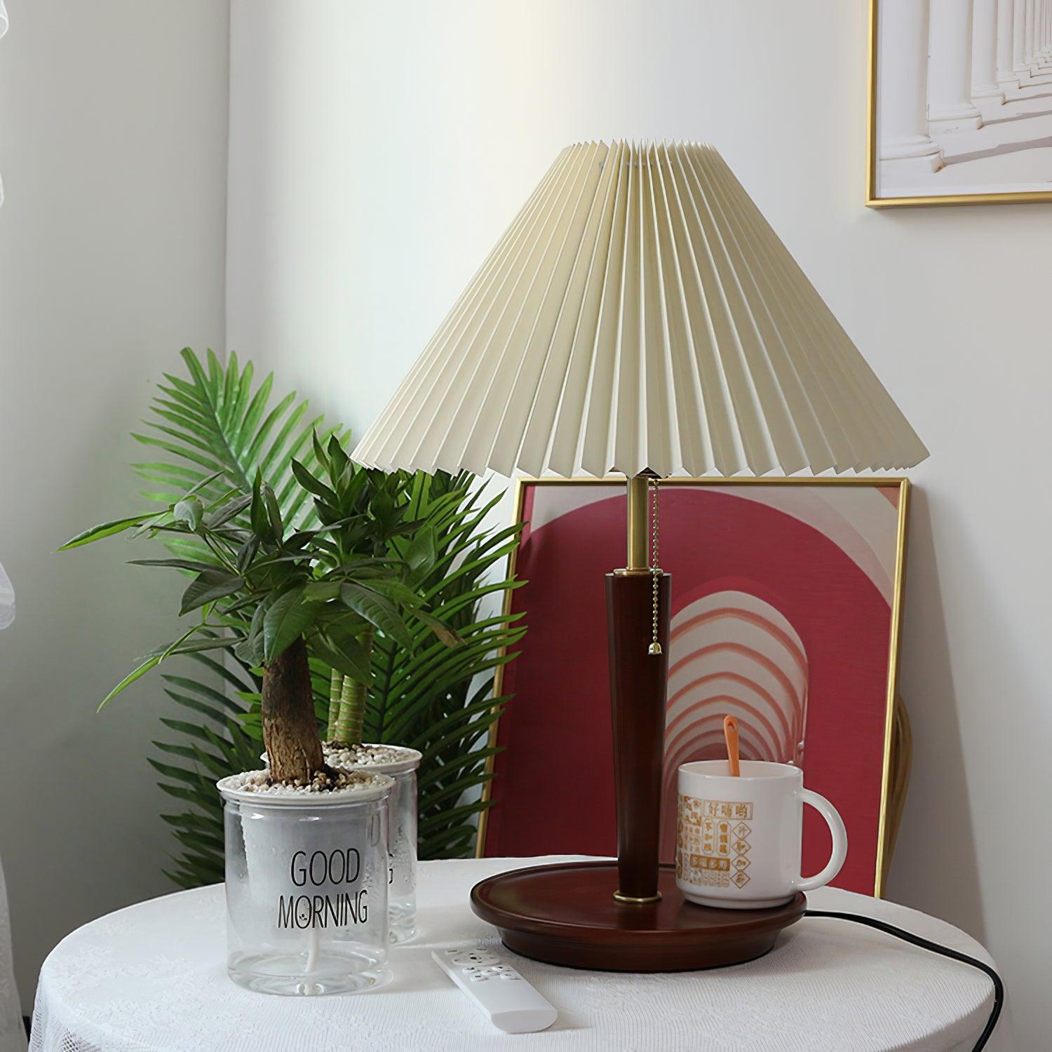 Elegant Cone Pleated Fabric Table Lamp - Modern Home & Office Lighting for Bedroom, Living Room, and Study Desk Decor