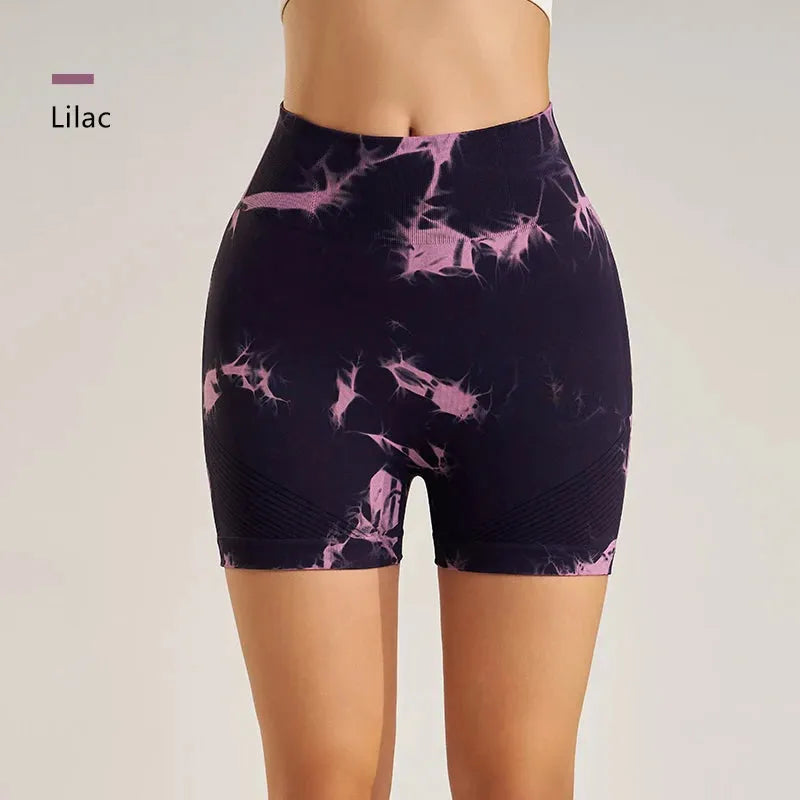 Tie Dye Seamless Yoga Shorts for Women - High Waisted Skinny Workout Shorts, Summer Athletic Shorts, Breathable Fitness Clothing & Cycling Pants - Perfect for Yoga, Gym, Running & Outdoor Sports