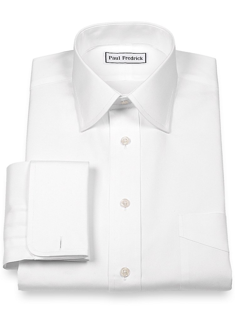 Paul Fredrick Men's Pinpoint Varsity Spread French Cuff Dress Shirt - Premium Slim Fit Formal Shirt for Business, Wedding & Special Occasions