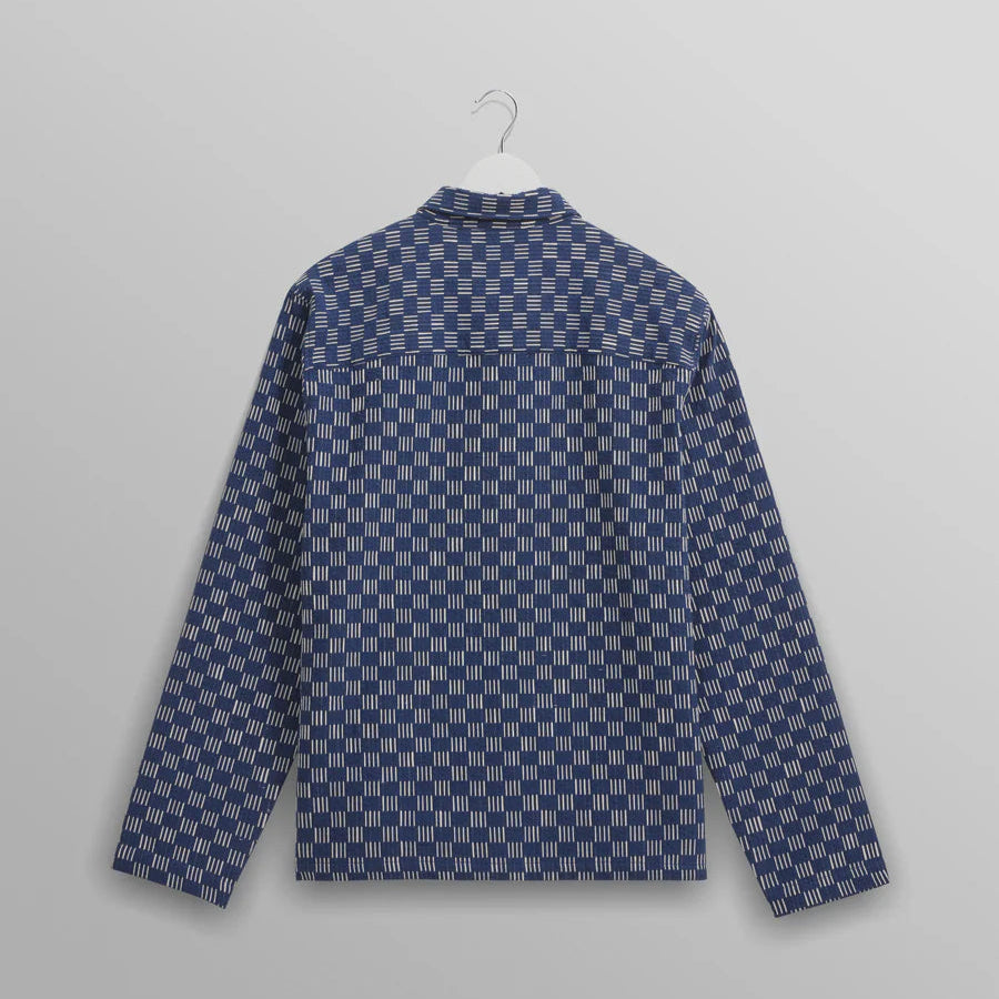 Breton Overshirt Grid Stitch Jacket - Indigo & Ecru Checkered Shirt for Men | Casual Wear, Layering, Outdoor Activities