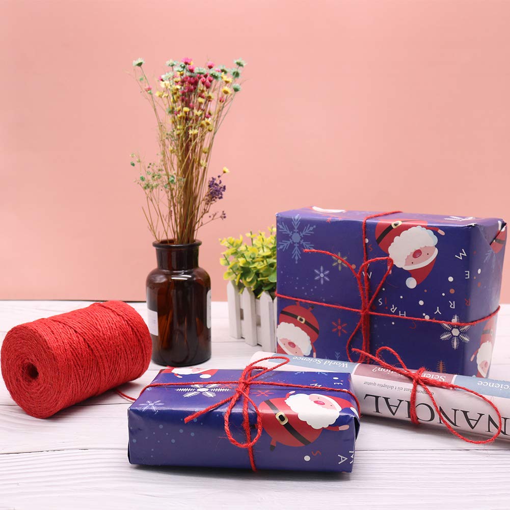 Red Jute Twine 656ft - 2mm Craft String for Gifts, Gardening & Christmas Decor