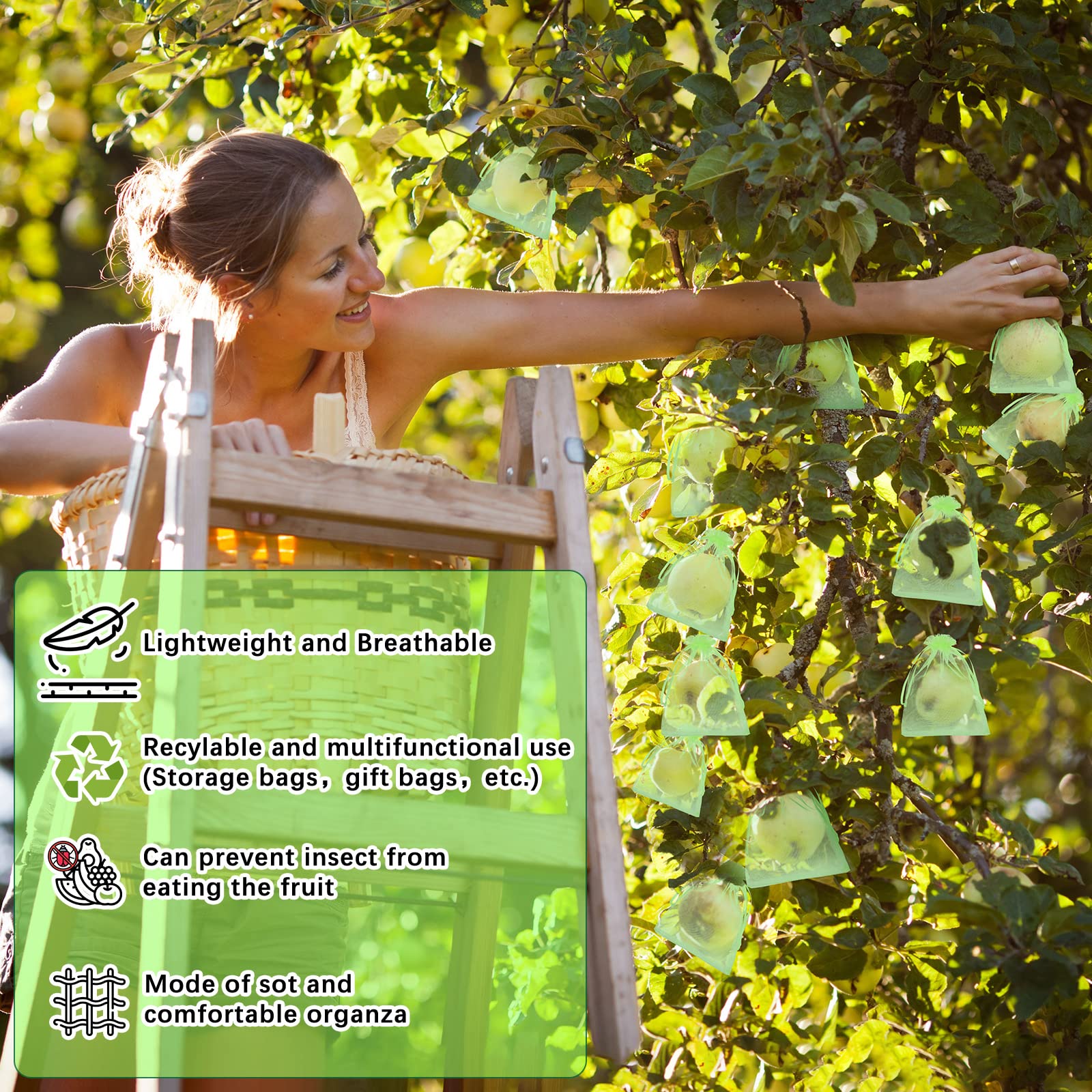 BOAO 200 Pcs Reusable Mesh Fruit Protection Bags with Drawstring - Breathable Garden Netting Covers for Apple Trees, Vegetables & Plants (Ideal for Organic Gardening & Pest Control)