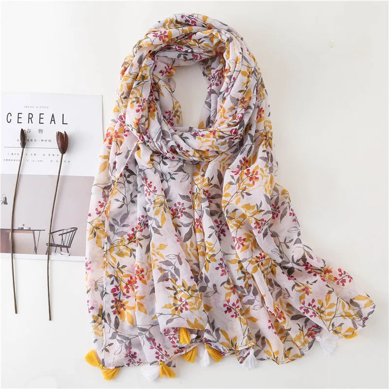 2023 Fashion Paisley Abstract Floral Tassel Viscose Shawl Scarf - Women's Lightweight Pashmina Wrap Stole & Muslim Hijab (180x90cm) - Perfect for Daily Wear, Office, Parties & Prayer