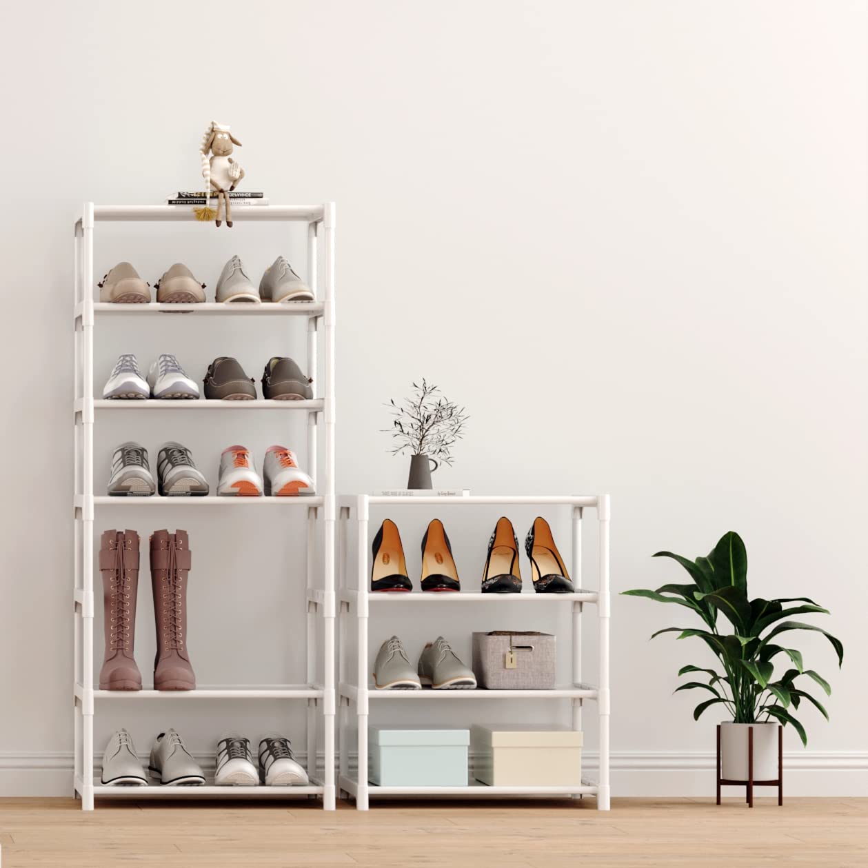 4-Tier Stackable Shoe Rack Organizer - Space Saving Shoe Storage Shelf for Entryway, Hallway, Closet, Bathroom & Living Room - Perfect for Small Spaces & Apartment Organization (White)