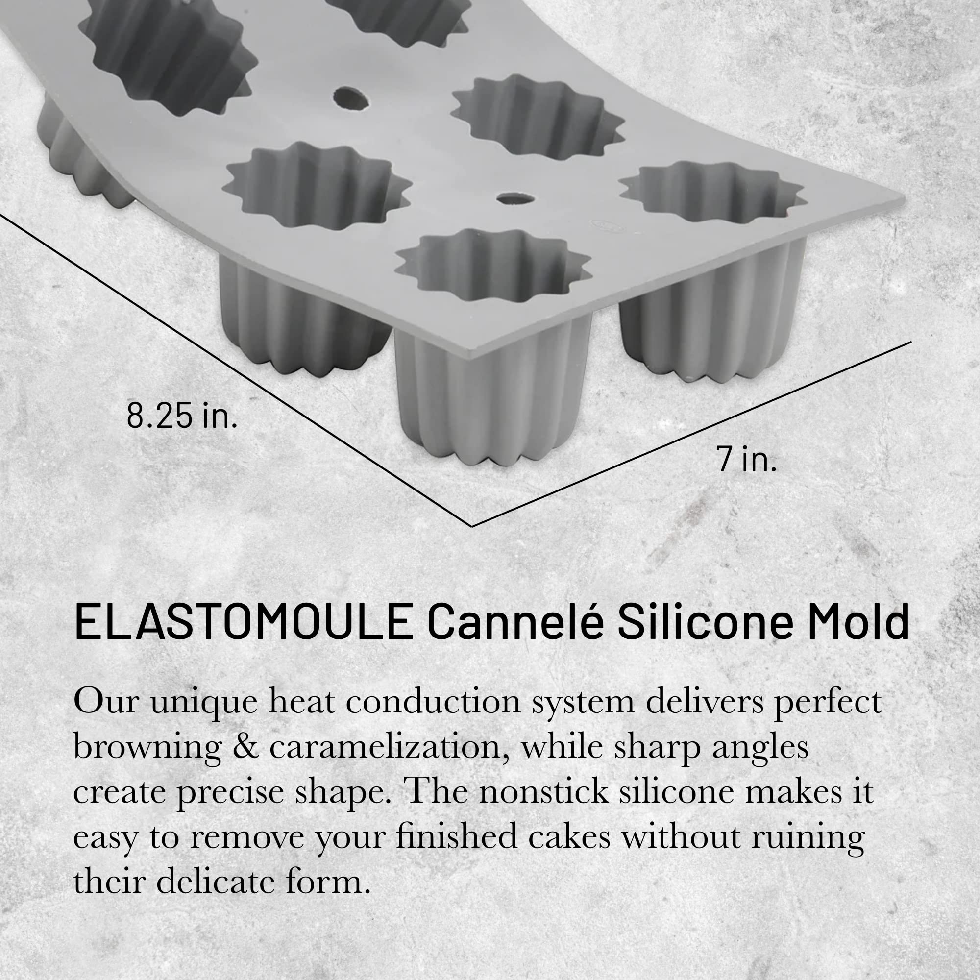 de Buyer ELASTOMOULE Cannele Silicone Mold - 6-Cavity French Pastry Baking Pan for Professional & Home Bakers - Non-Stick, Dishwasher Safe & Easy to Clean - Perfect for Cannelés, Madeleines & Mini Desserts