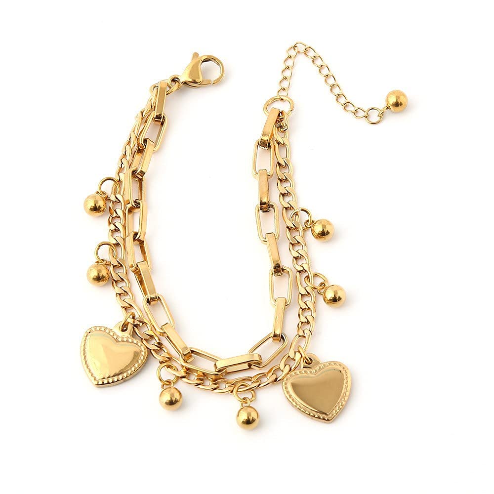 BSLVWG Multi-Layer Heart Bracelet - 18K Gold Plated Adjustable Women's Bracelet for Wedding, Anniversary, Birthday - Romantic Jewelry Gift for Her - Perfect for Date Night & Special Occasions