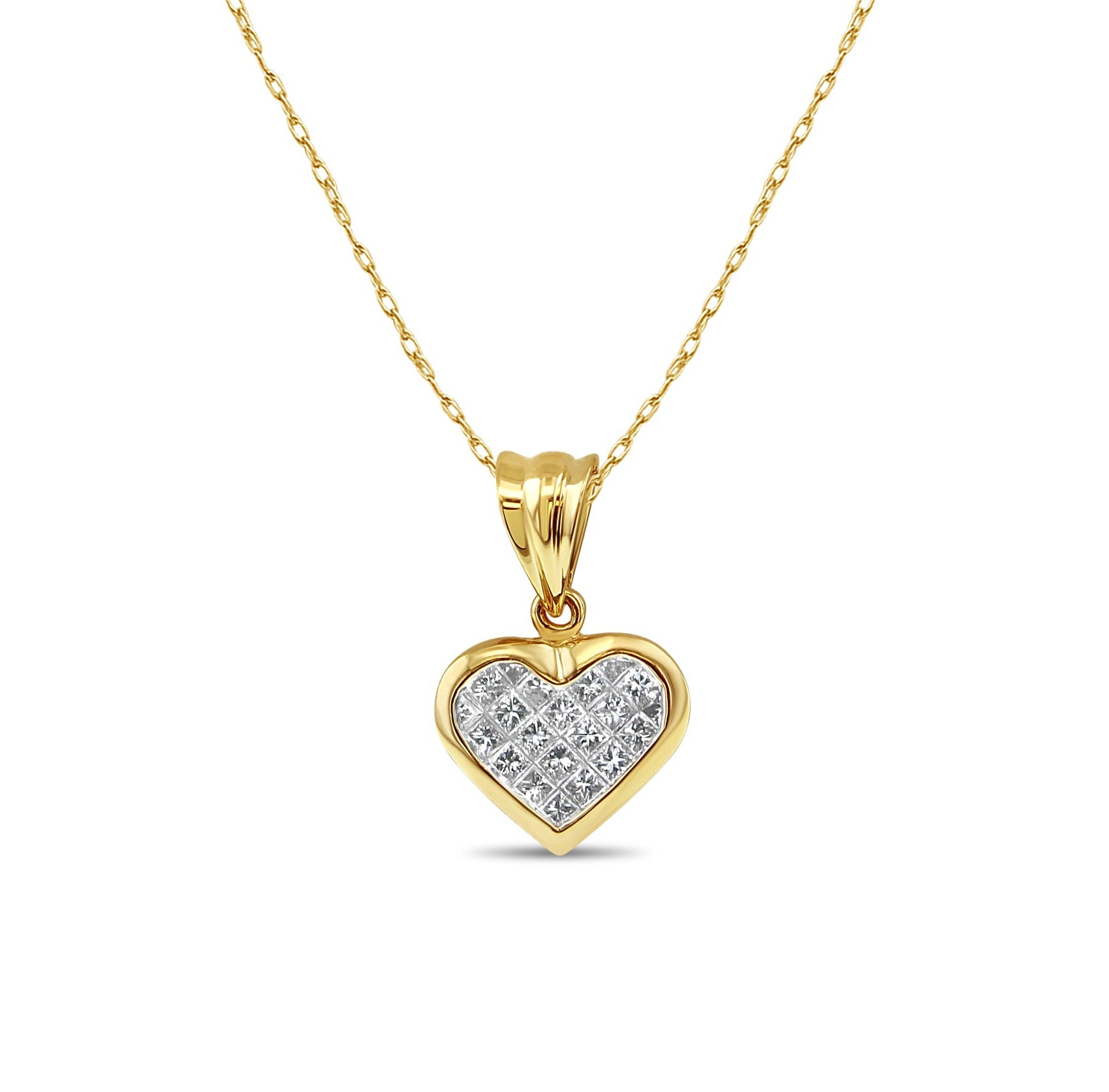Princess Cut Heart Shaped Necklace .50cttw 14k Yellow Gold - Elegant Jewelry Gift for Women, Valentine's Day, Anniversary & Special Occasions
