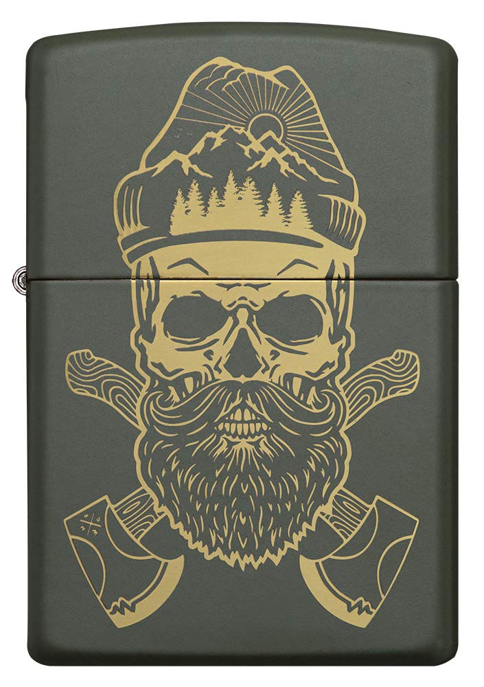 Zippo Green Matte Skull Design Windproof Pocket Lighter - Outdoor, Camping, Hiking & Survival Essential Accessory