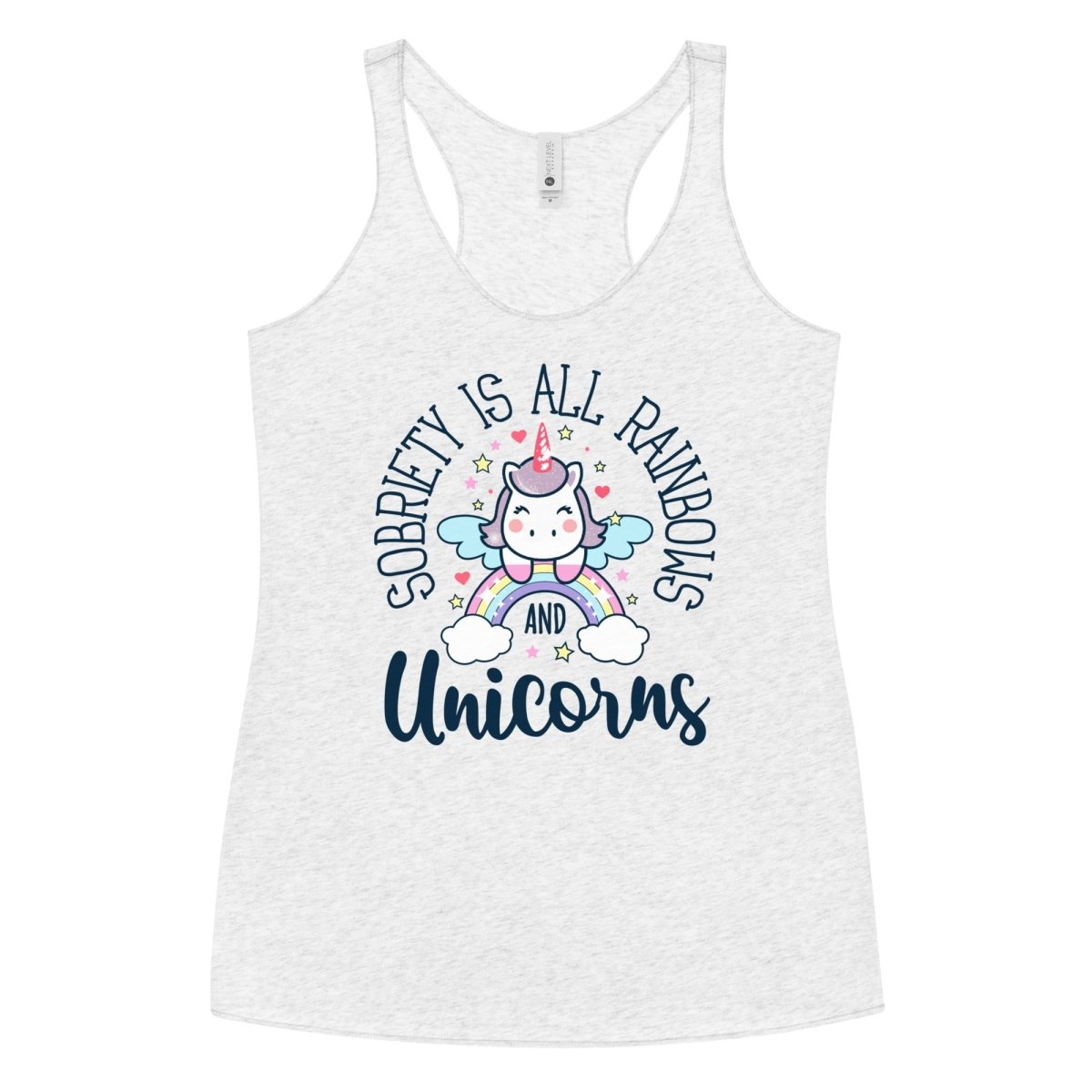 Women's Sobriety is All Rainbows and Unicorns Racerback Tank Top - Gym Workout & Casual Summer Outfit