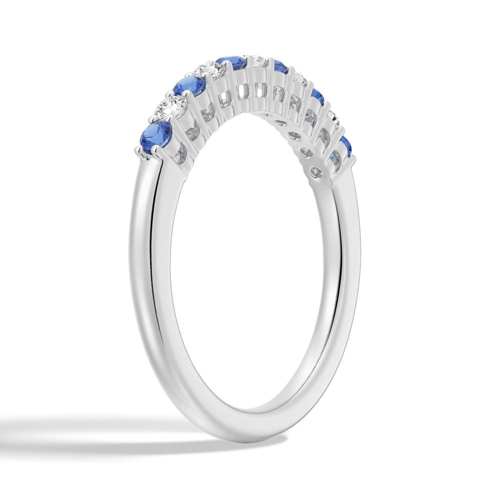 Blue Sapphire and White Sapphire Half Eternity Wedding Band Ring for Women - Perfect for Engagement, Anniversary, and Bridal Jewelry Gifts