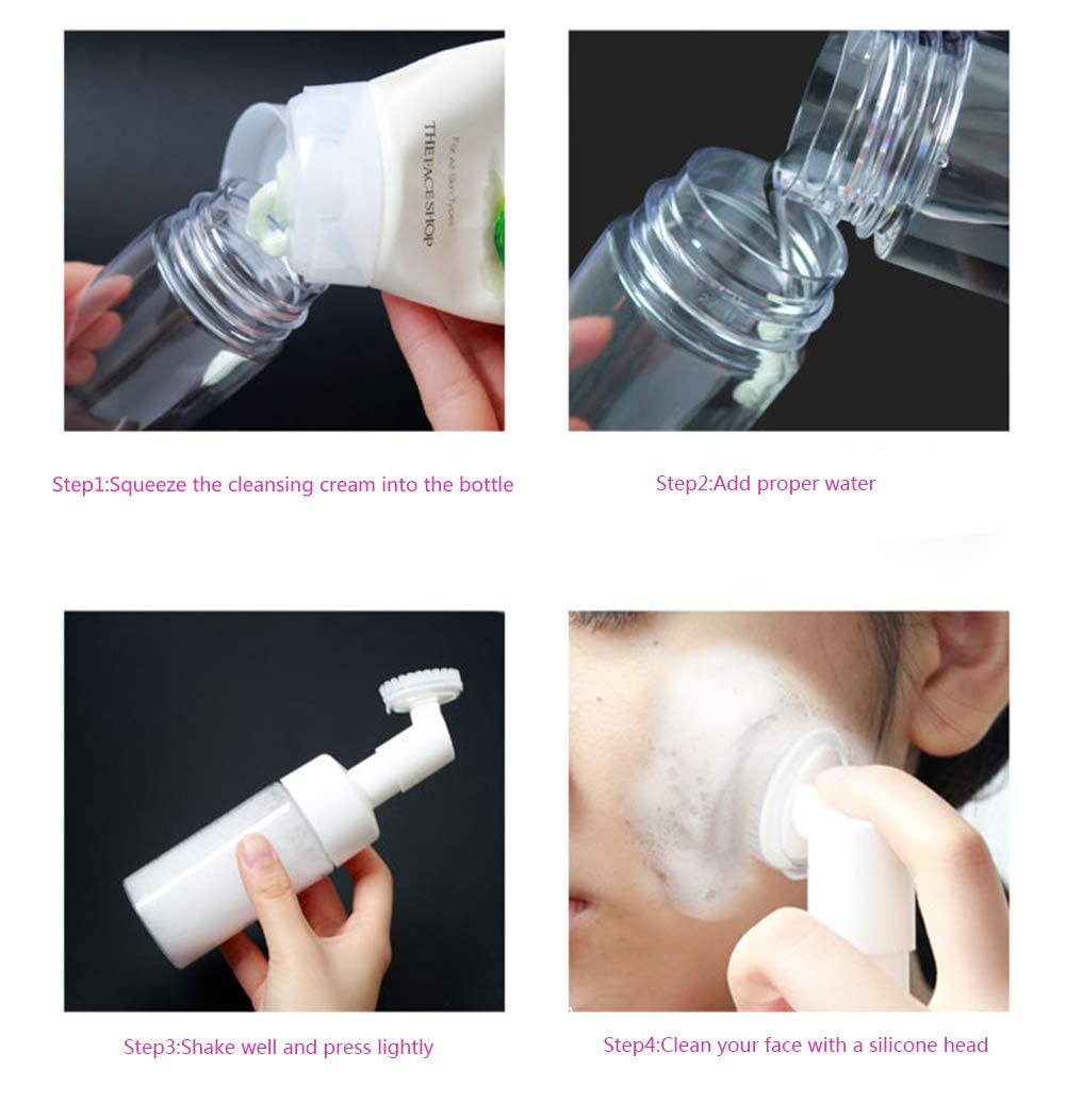 Pharcos Refillable Foaming Face Wash Bottle with Built-In Brush | BPA-Free, Leak Proof 150ml for Facial Cleansing & Massage | Ideal for Travel, Gym & Daily Skincare Routine
