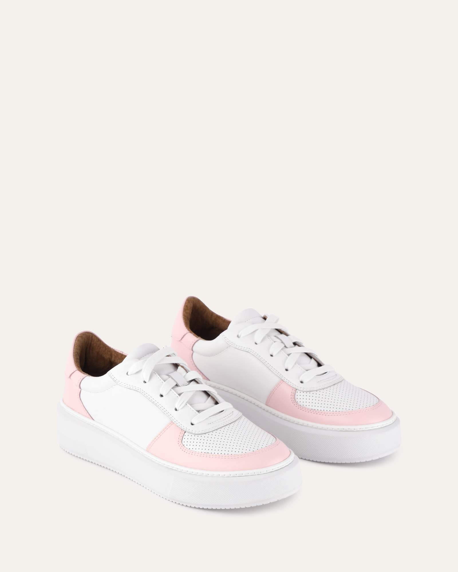 OTTO Women's White Soft Pink Leather Sneakers - Comfortable Casual Shoes for Walking, Running & Everyday Wear