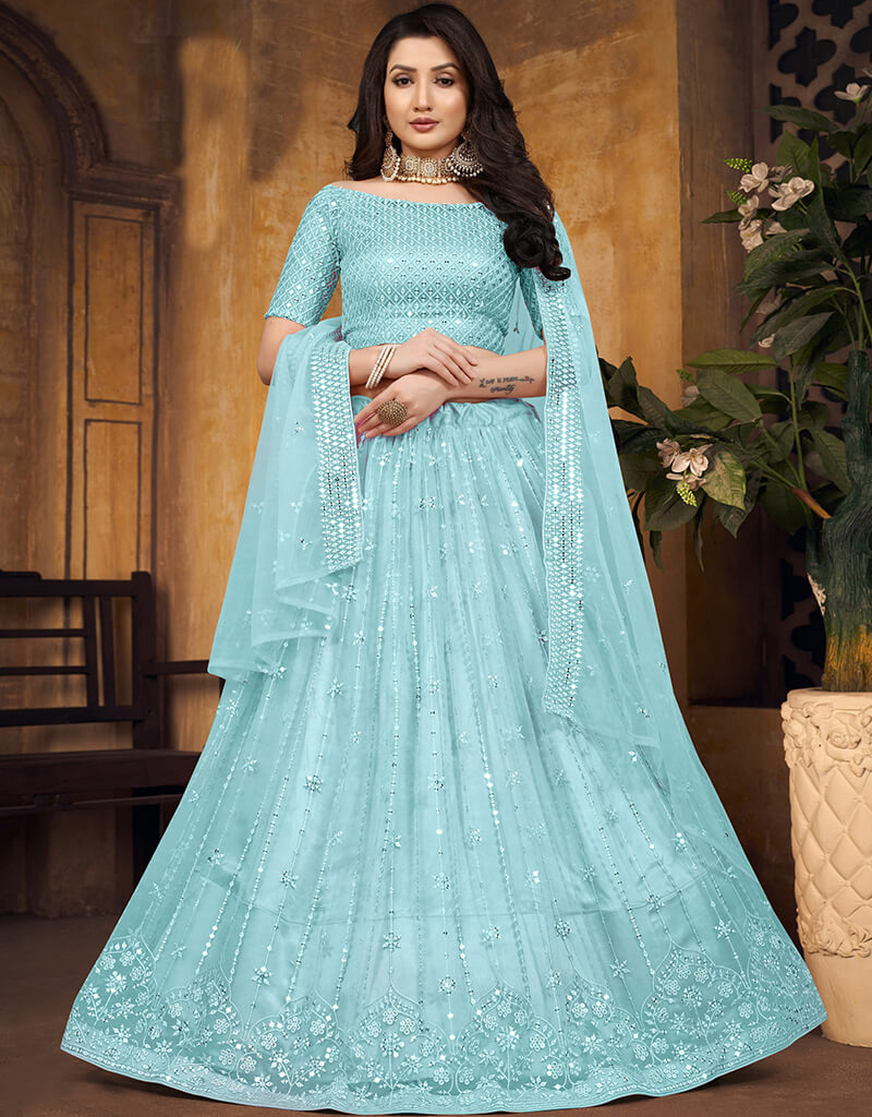 Blue Butterfly Net Lehenga Choli - Elegant Indian Bridal Dress for Wedding & Festive Occasions | Perfect for Sangeet, Mehendi & Reception