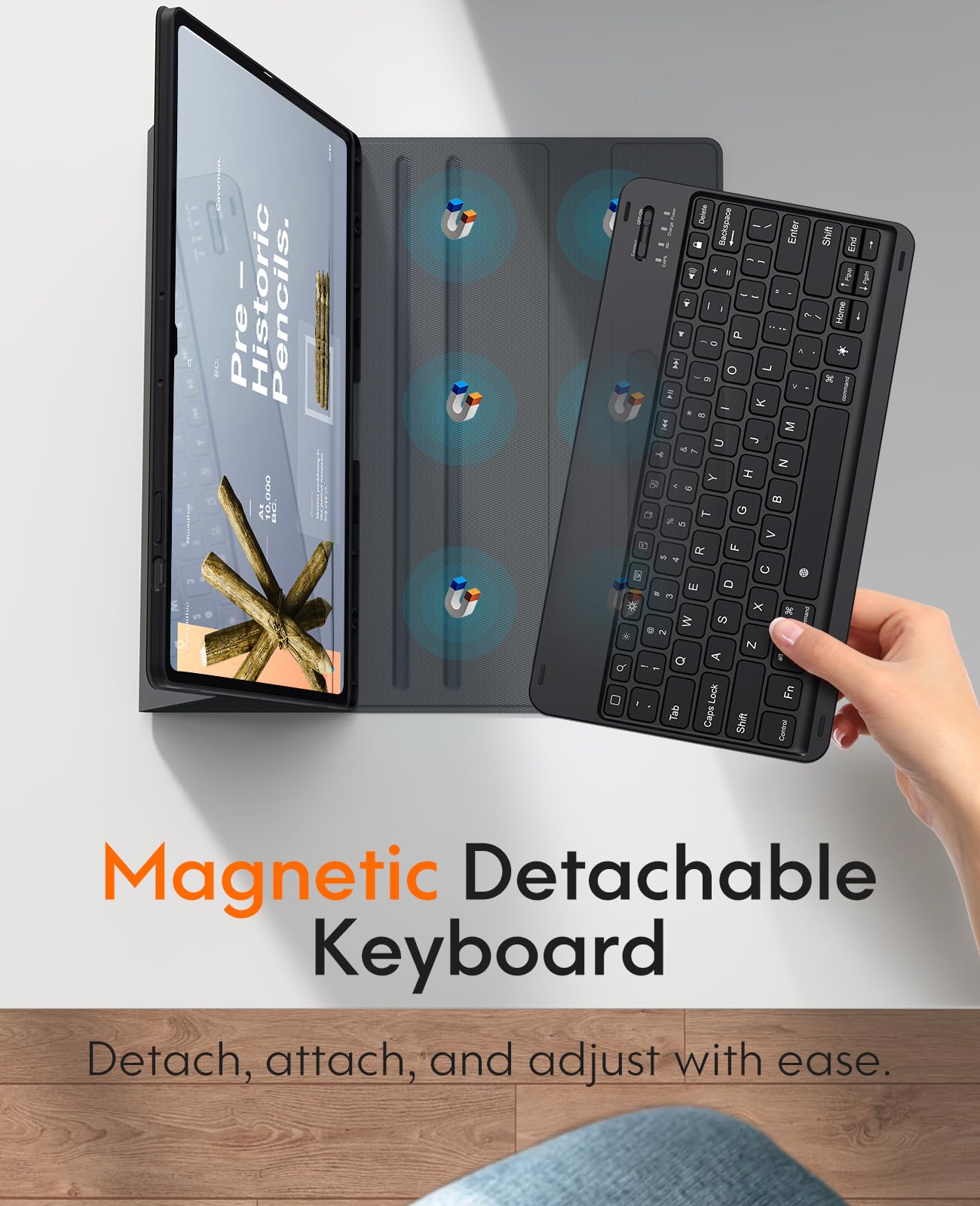 CHESONA 7-Color Backlit Wireless Keyboard Case for Samsung Galaxy Tab S10+/S9 FE+/S9+ 12.4