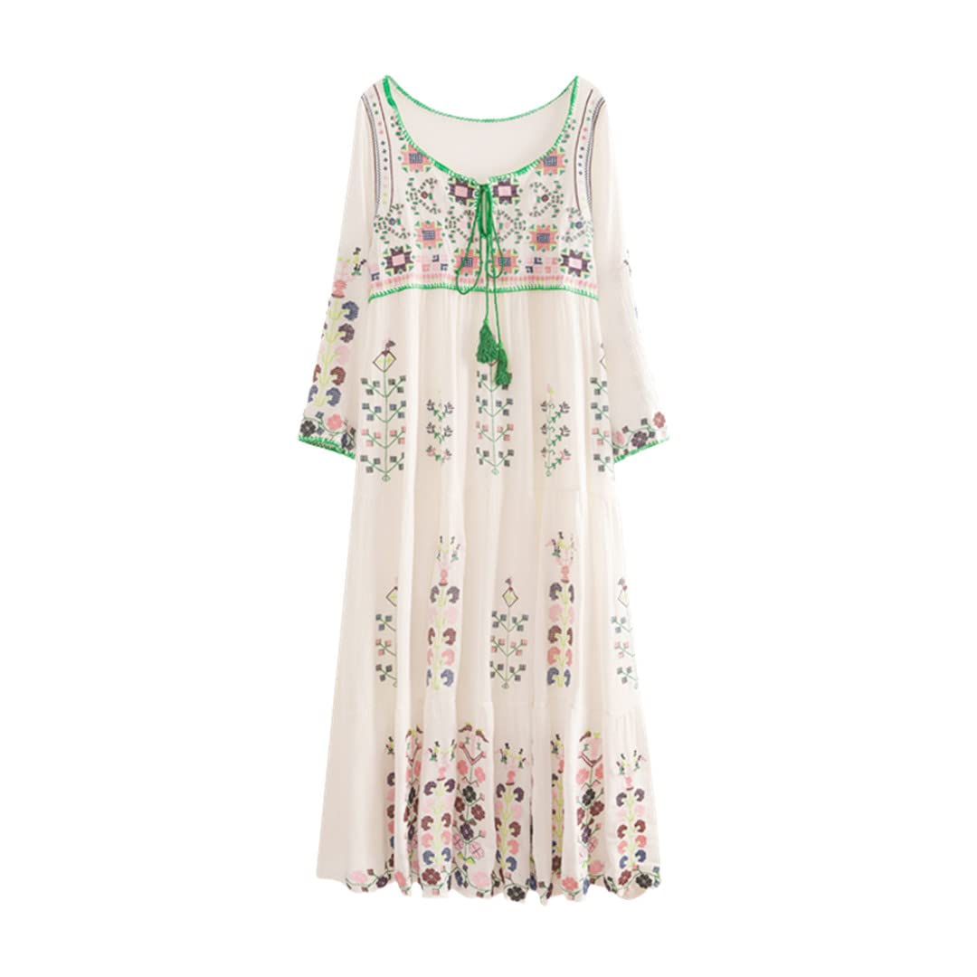 Boho Embroidered Swing Dress for Women - Retro Fringe V-Neck Loose Summer Beach Dress | Perfect for Travel, Vacation & Boho Fashion Outfits