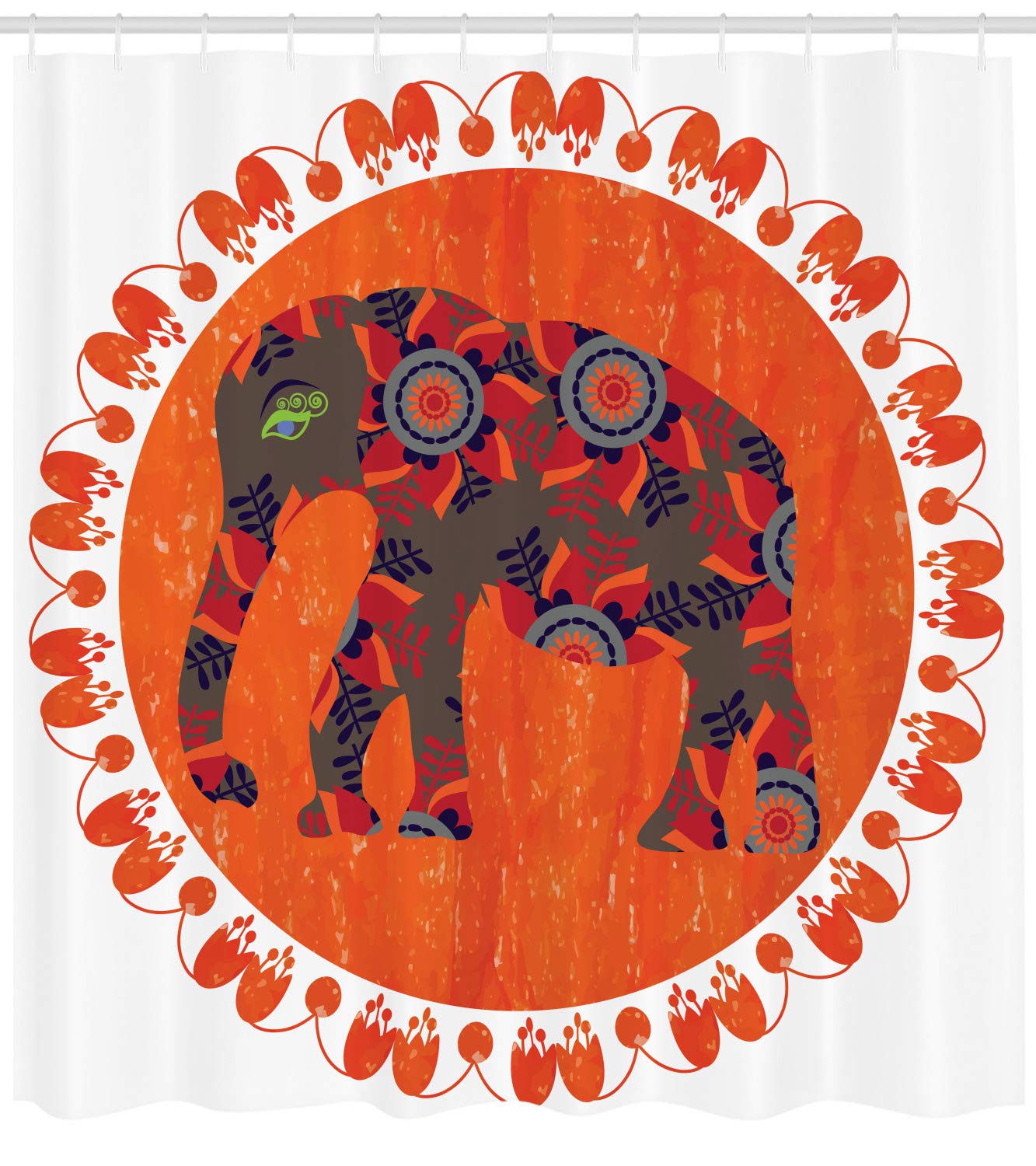 Ambesonne Circus Animals Shower Curtain - Vibrant Elephant Doodle Design with Orange Sun & Floral Patterns, 69x70 Inch Waterproof Fabric Bathroom Decor Set with Hooks | Perfect for Kids' Bathrooms, Circus-Themed Decor & Unique Gift Ideas