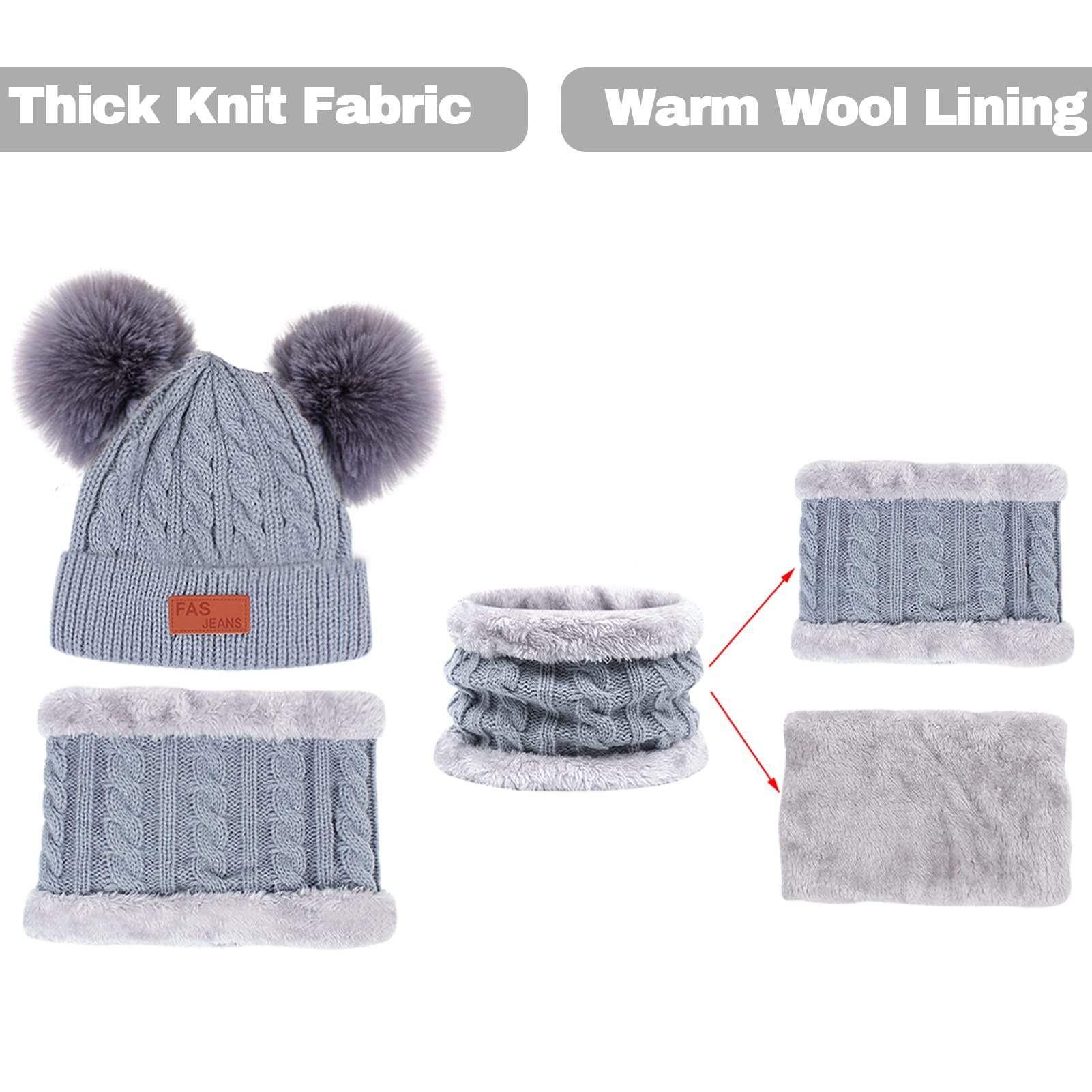 Kids Winter Hat and Scarf Set - Warm Knitted Fleece Hat with Removable Pom Pom for Boys & Girls | Perfect for Skiing, Snow Play & Cold Weather Activities