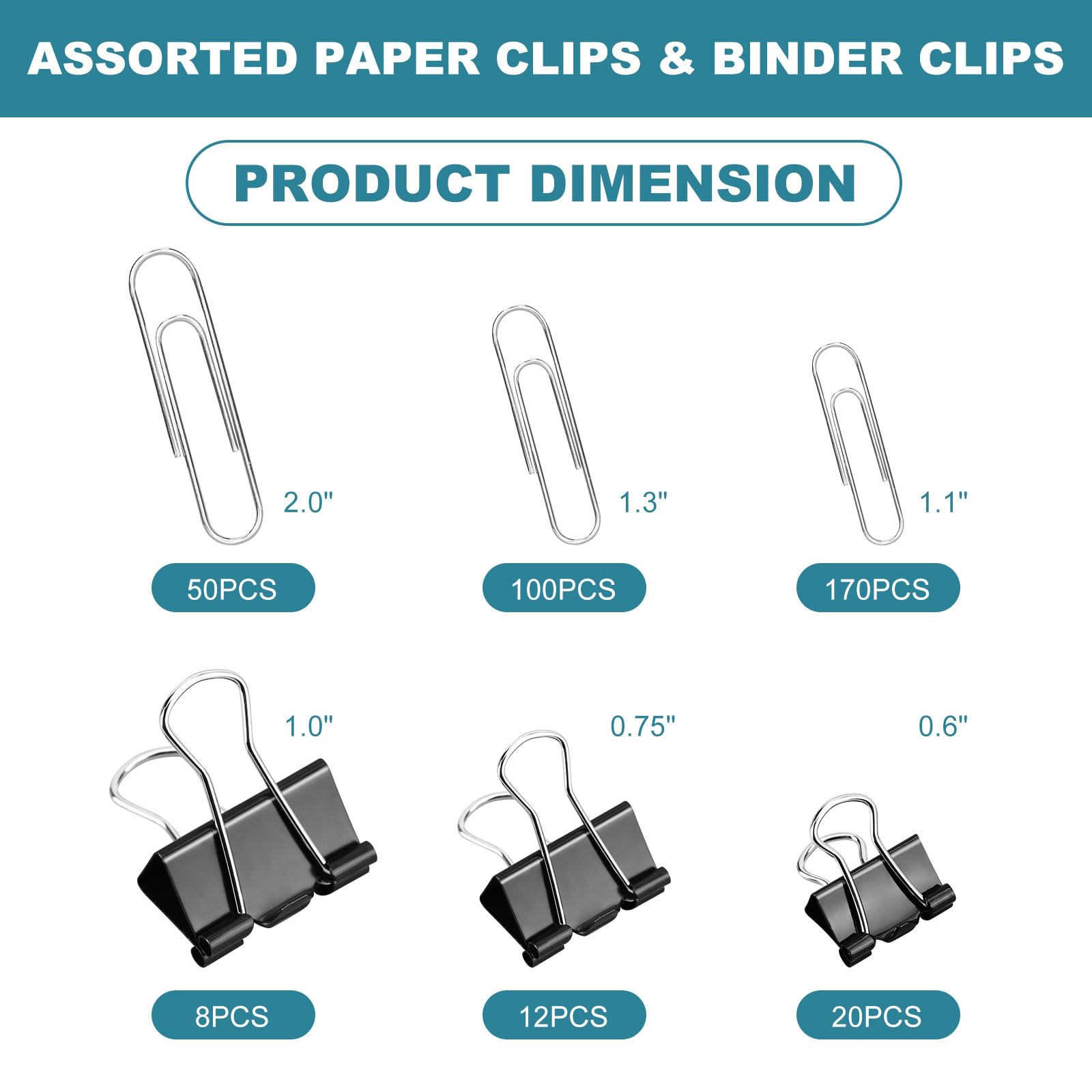 360 Pcs Binder Clips & Paper Clips Set - Assorted Sizes with Storage Container (Silver & Black) | Heavy Duty Office Supplies for Organizing Documents | Perfect for Office, Home, School & Craft Projects