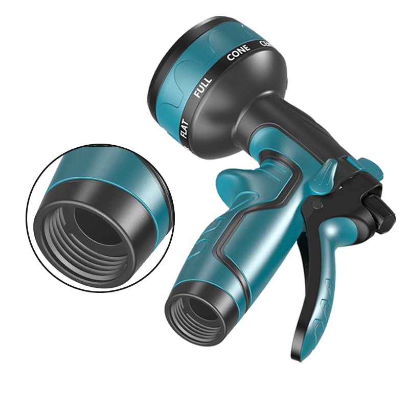 Upgraded Garden Hose Nozzle with 8 Adjustable Spray Patterns - Heavy Duty Water Hose Spray Nozzle for Plants, Car Washing, Pet Showering & Outdoor Cleaning (Blue) - Perfect for Lawn Care, Gardening and Home Maintenance