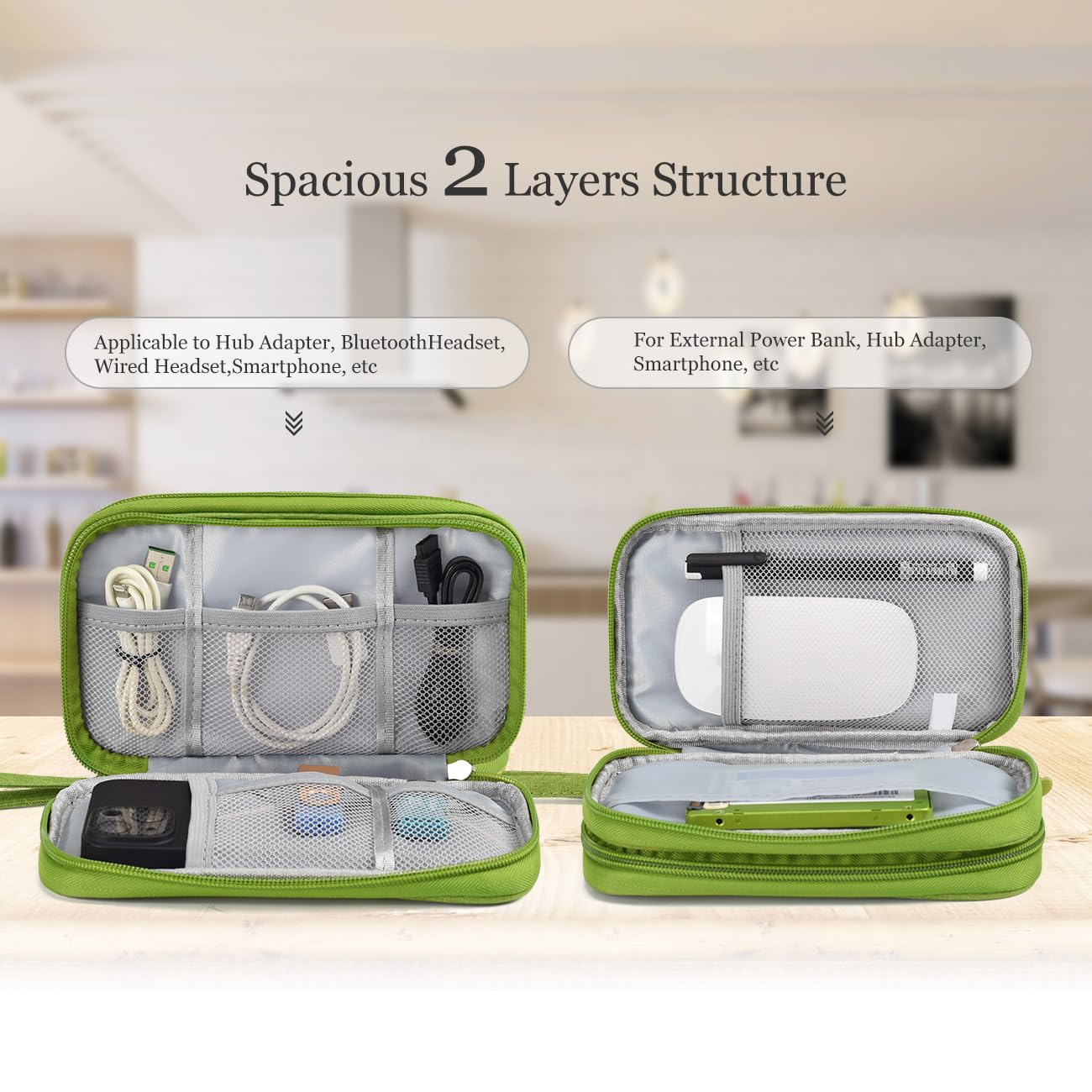 Electronic Organizer Travel Cable Accessories Bag - Waterproof Storage Case for Power Bank, Chargers, USB Cables, Mouse & Earphones (Green) | Perfect for Office, Travel & Home Organization