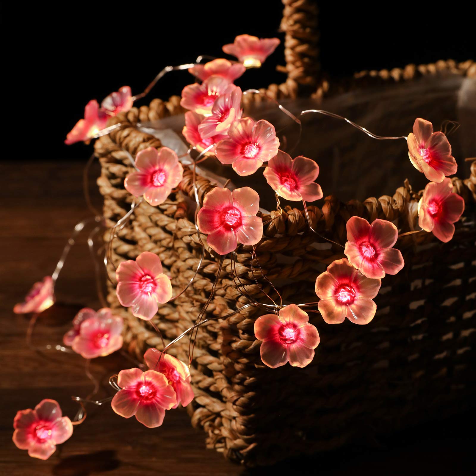 Battery Operated Cherry Blossom String Lights - 10ft 30 LED Fairy Lights with Pink & Purple Twinkle for Bedroom, Living Room, Wall Decor, Curtain & Patio - Perfect for Romantic Ambiance, Wedding Decor & Outdoor Parties (Batteries Not Included)