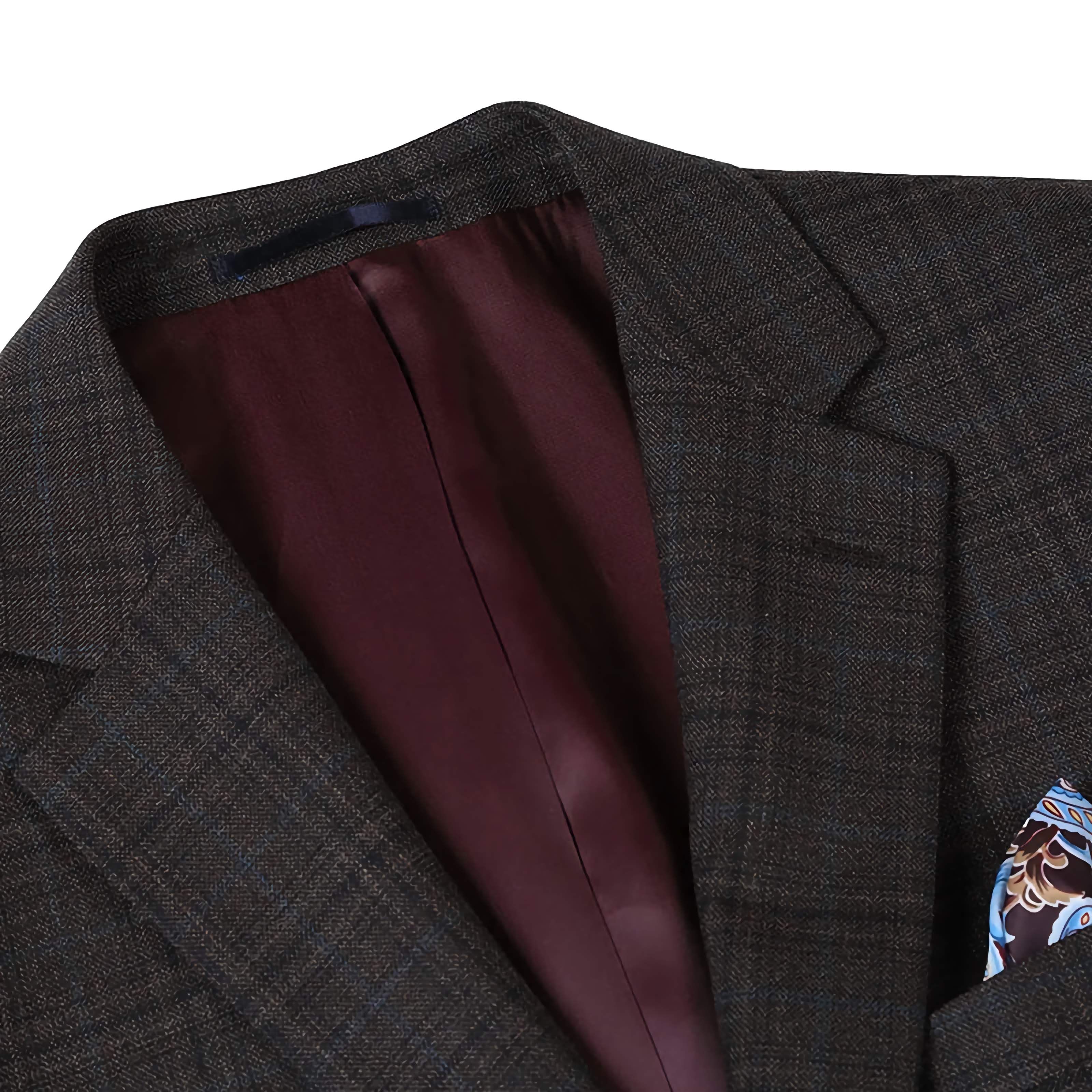 Brown Wool Blend Checked Blazer for Men - Classic Regular Fit Business Jacket - Perfect for Office, Weddings & Formal Events
