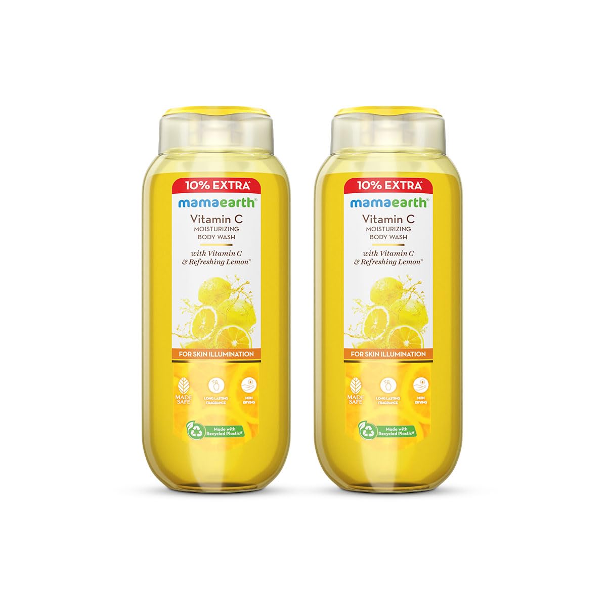 Mamaearth Vitamin C Moisturizing Body Wash with Lemon Scent - 9.3oz (275ml) | Deep Cleansing & Hydrating | Brightens Skin | Long-Lasting Fragrance | For All Skin Types | Pack of 2 | Perfect for Daily Shower & Spa Day at Home