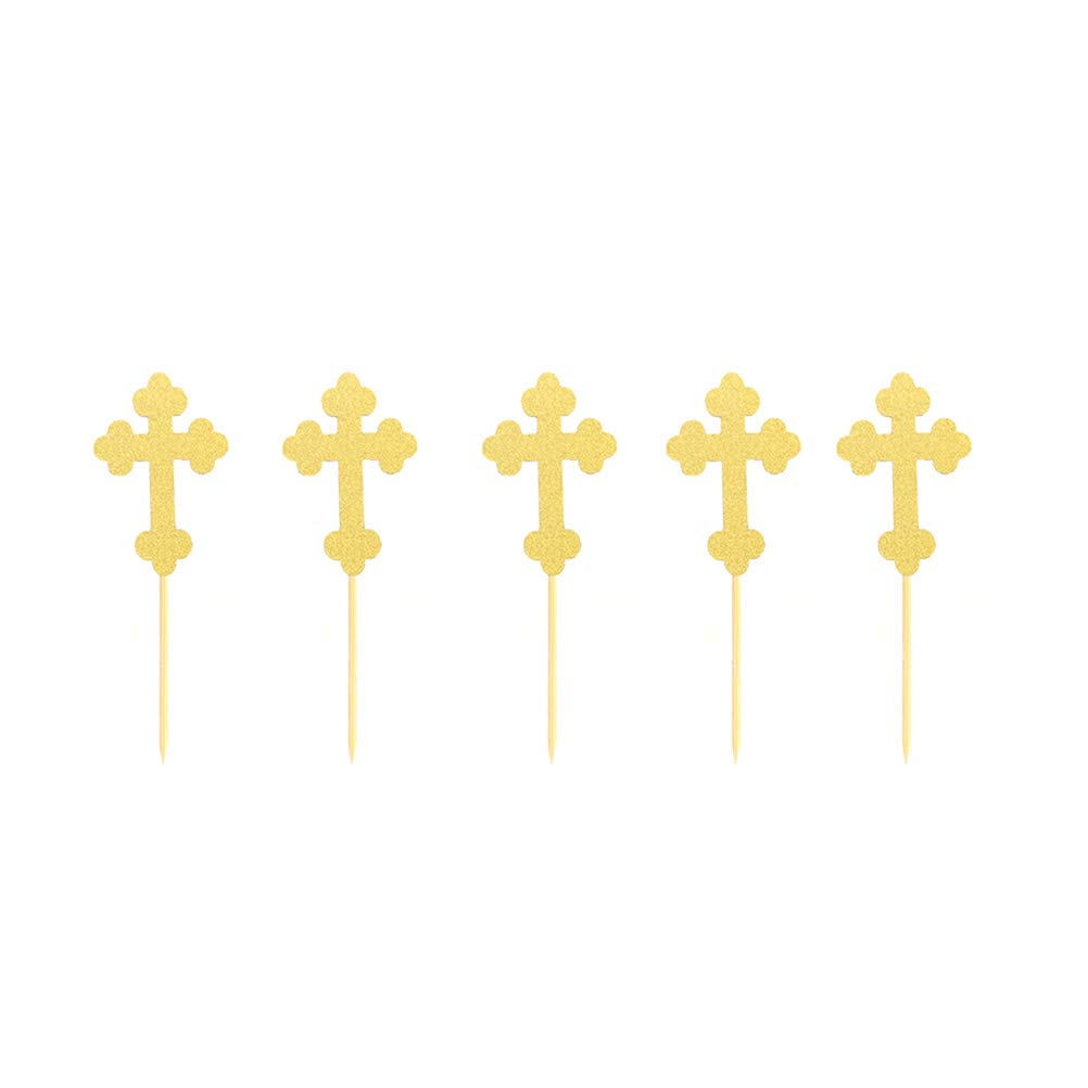24pcs Reusable Wooden Cross Cupcake Toppers - Glitter Paper Cake Decorations for Birthday, Wedding & DIY Party Dessert Decorating - Perfect for Cupcakes, Cakes & Dessert Displays