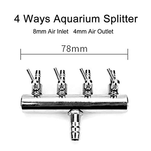 4-Way Stainless Steel Aquarium Air Valve Splitter for Fish Tank Oxygen Control