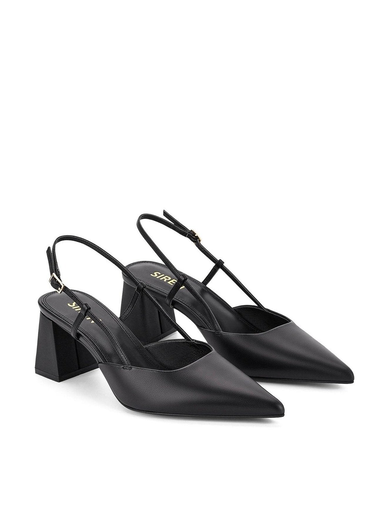 Yasmine Slingback Heels for Women - Black Leather Pumps with Comfortable Block Heel - Perfect for Office, Party & Evening Events