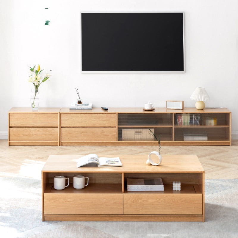 Solid Oak Wood TV Stand with Storage Shelf - Perfect for Living Room, Bedroom & Home Theater Entertainment Centers