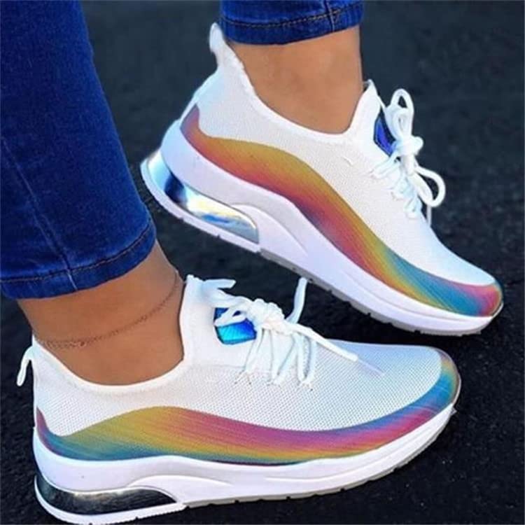 BYGYZSZ Women's Breathable Lace-Up Walking & Running Shoes with Reflective Design - Plus Size Athletic Sneakers for Women - Elastic Slip-On Comfort - Fashionable Outdoor Summer Sports Shoes for Walking, Jogging, Gym Workouts and Casual Wear