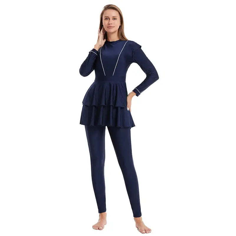 Modest Muslim Women's 3-Piece Burqini Swimwear Set with Removable Breast Pads - Full Coverage Islamic Bathing Suit for Beach, Pool & Water Sports