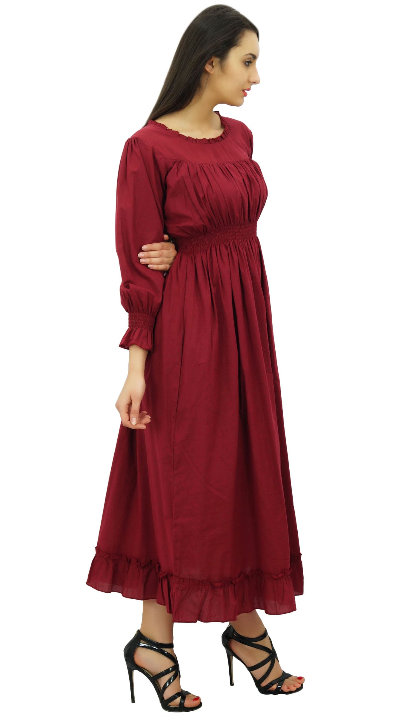 Bimba Women's Cotton Smocked Waist Long Casual Maxi Dress - Flowy Summer Beach Dress for Vacation, Date Night & Outdoor Events