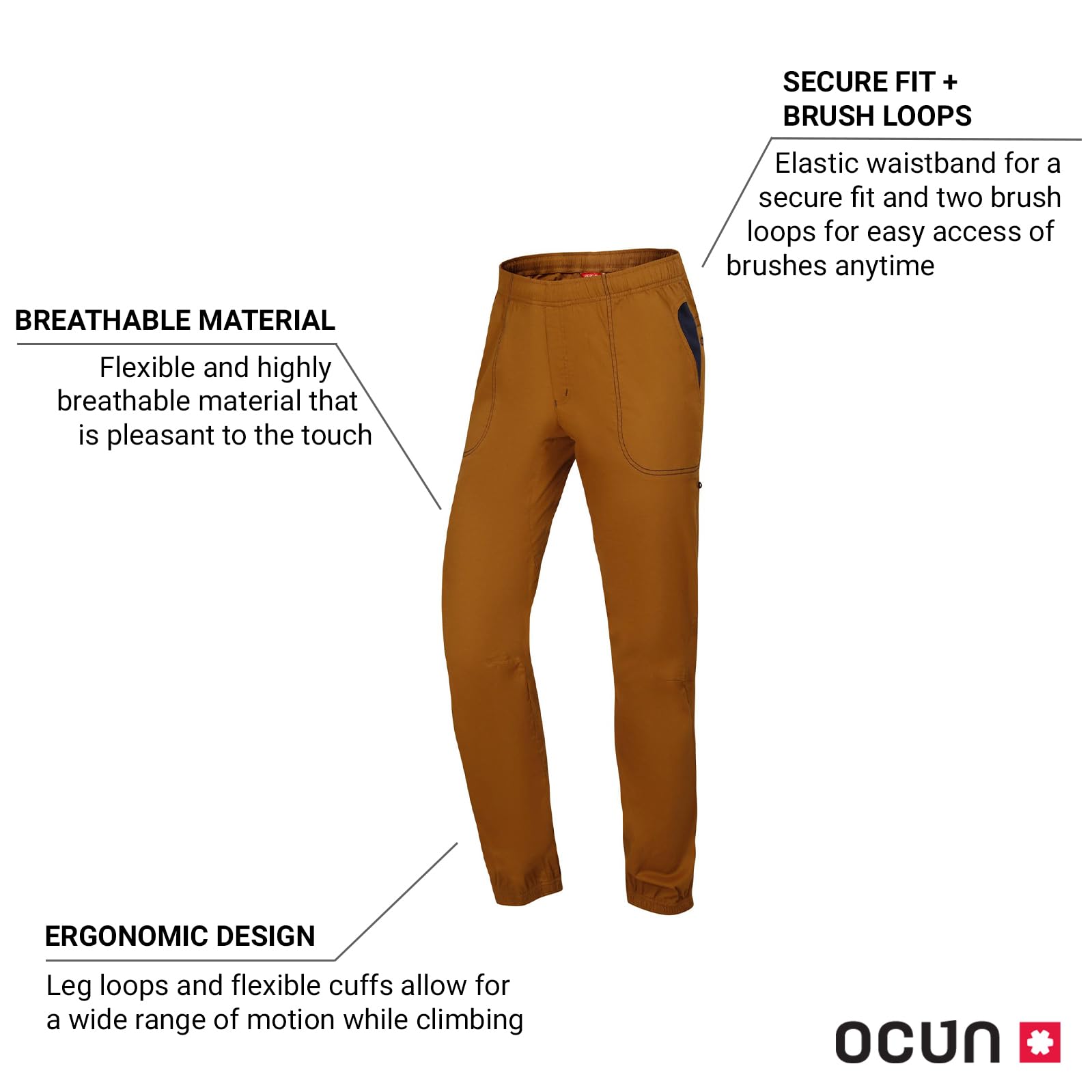 Ocun Men's Jaws Climbing Pants - Lightweight & Breathable Rock Climbing Pants for Bouldering & Outdoor Adventures | Perfect for Gym Training & Mountain Hiking