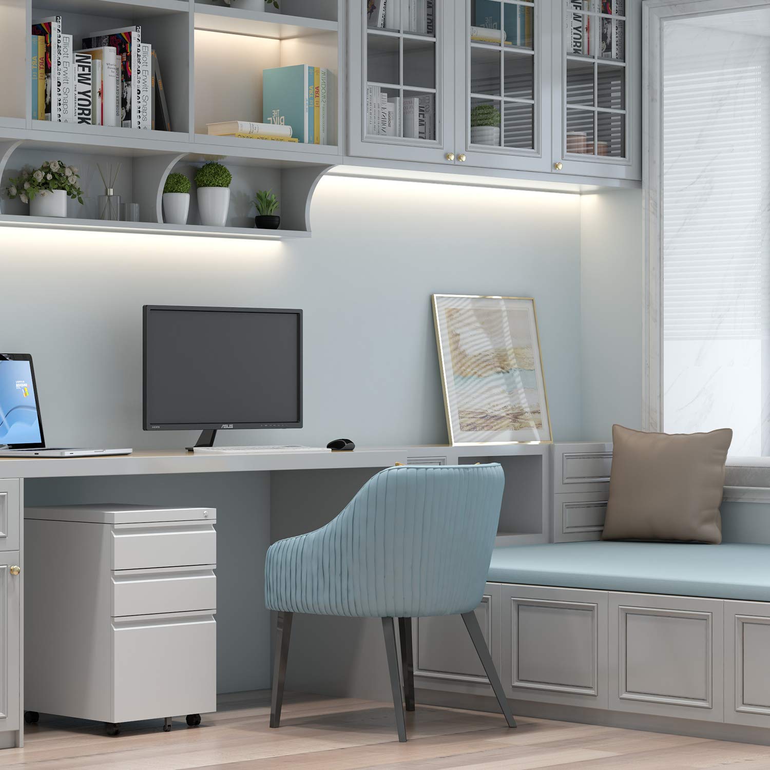 Lockable 3-Drawer Gooseneck Mobile File Cabinet with Wheels - Metal Storage for Legal/Letter/A4 Documents - Home Office Organization & Space Saving Solution (White) - Perfect for Small Spaces, Dorm Rooms & Shared Workspaces