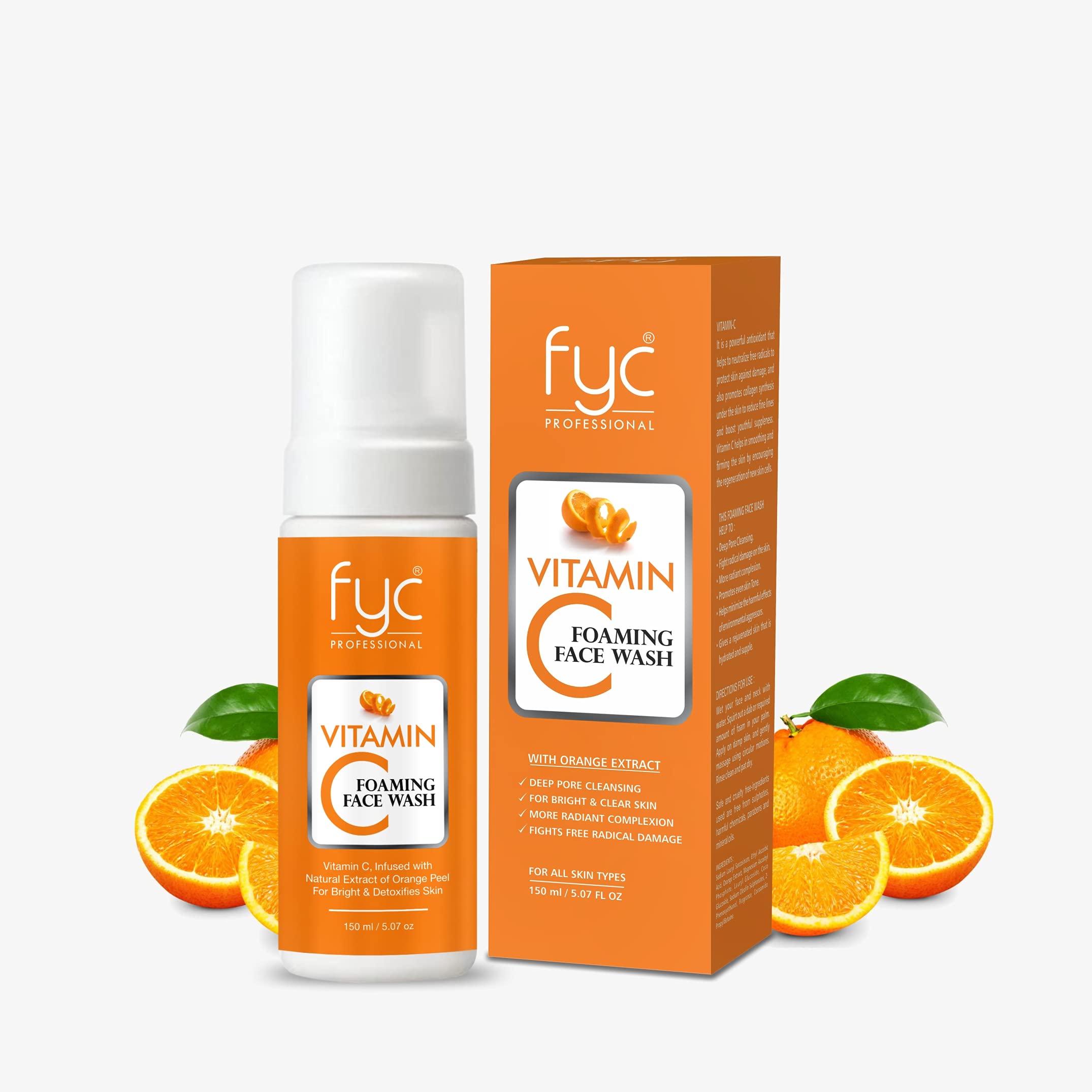 FYC Professional Yavi Vitamin C Foaming Face Wash for Anti-Aging & Dark Spot Reduction - Brightening Cleanser for Glowing Skin | Perfect for Morning & Night Skincare Routine