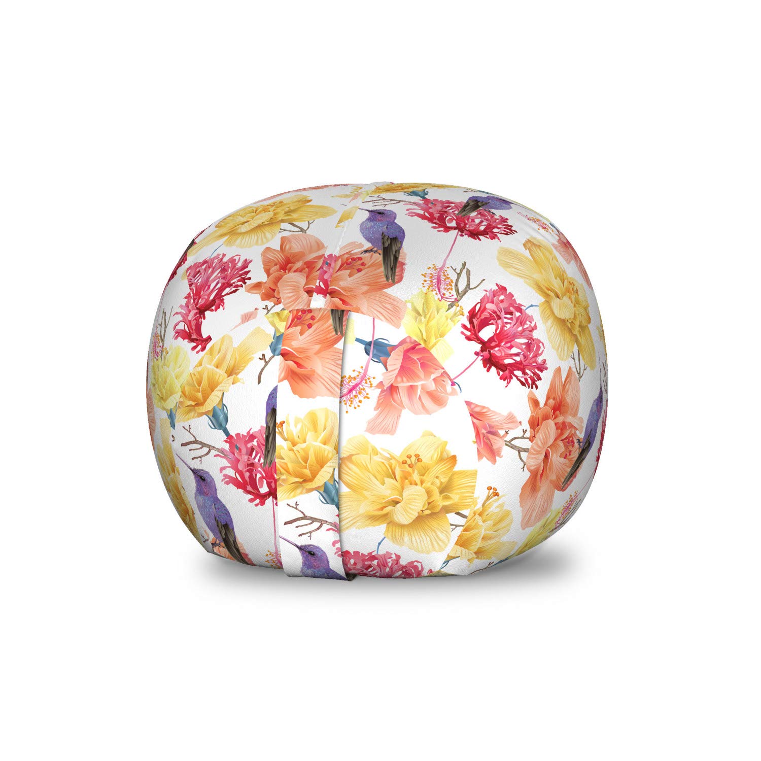 Ambesonne Vintage Storage Toy Bag Chair - Colorful Exotic Flowers & Hummingbirds Design, Washable Stuffed Animal Organizer (Small Size, Salmon Blue Violet) - Perfect for Kids' Room, Nursery, or Playroom Organization