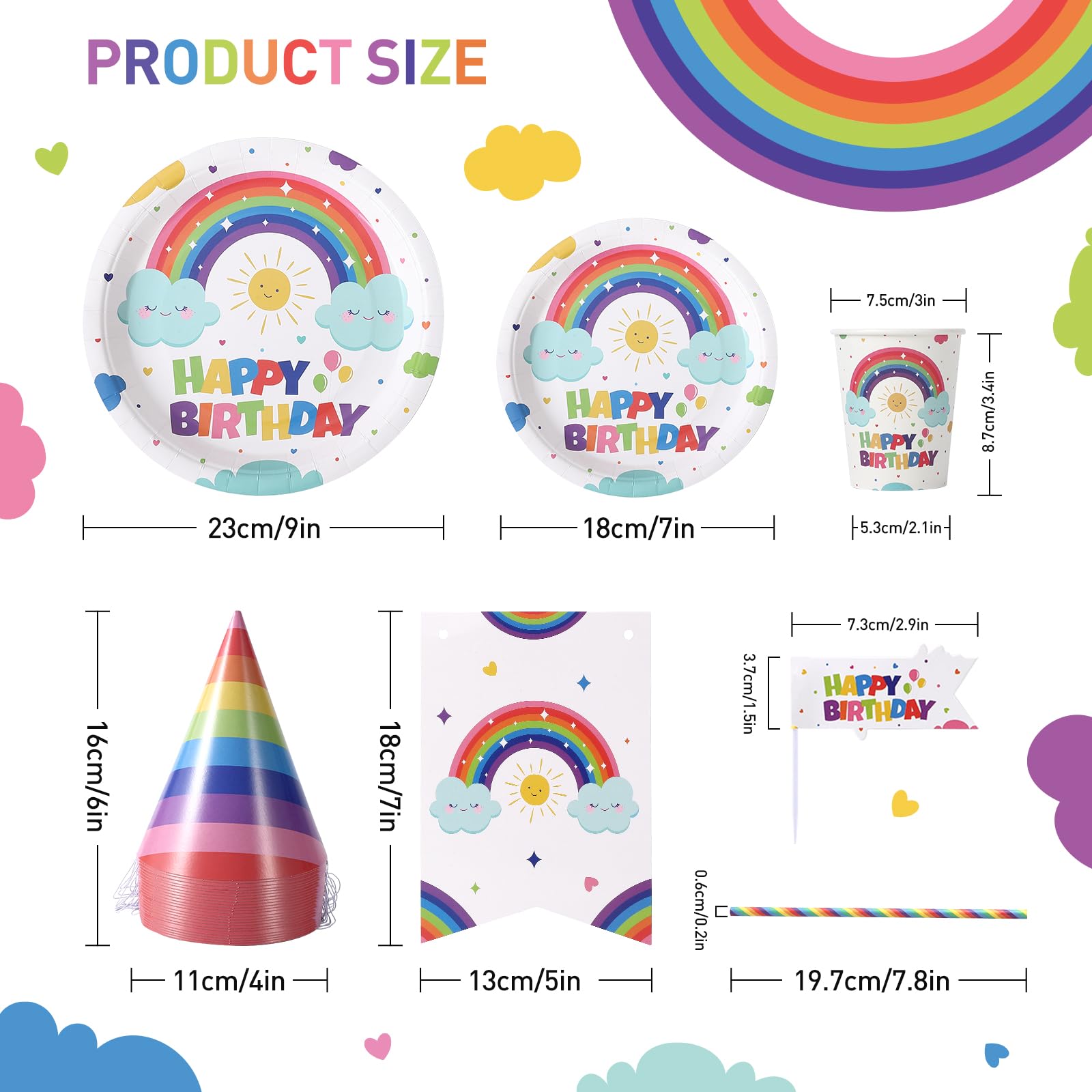 GARVEE 151-Piece Disposable Birthday Party Dinnerware Set - Rainbow Color Paper Plates, Cups & Napkins - Halloween Tableware for 25 Guests - Perfect for Birthday Celebrations, Baby Showers & Holiday Parties