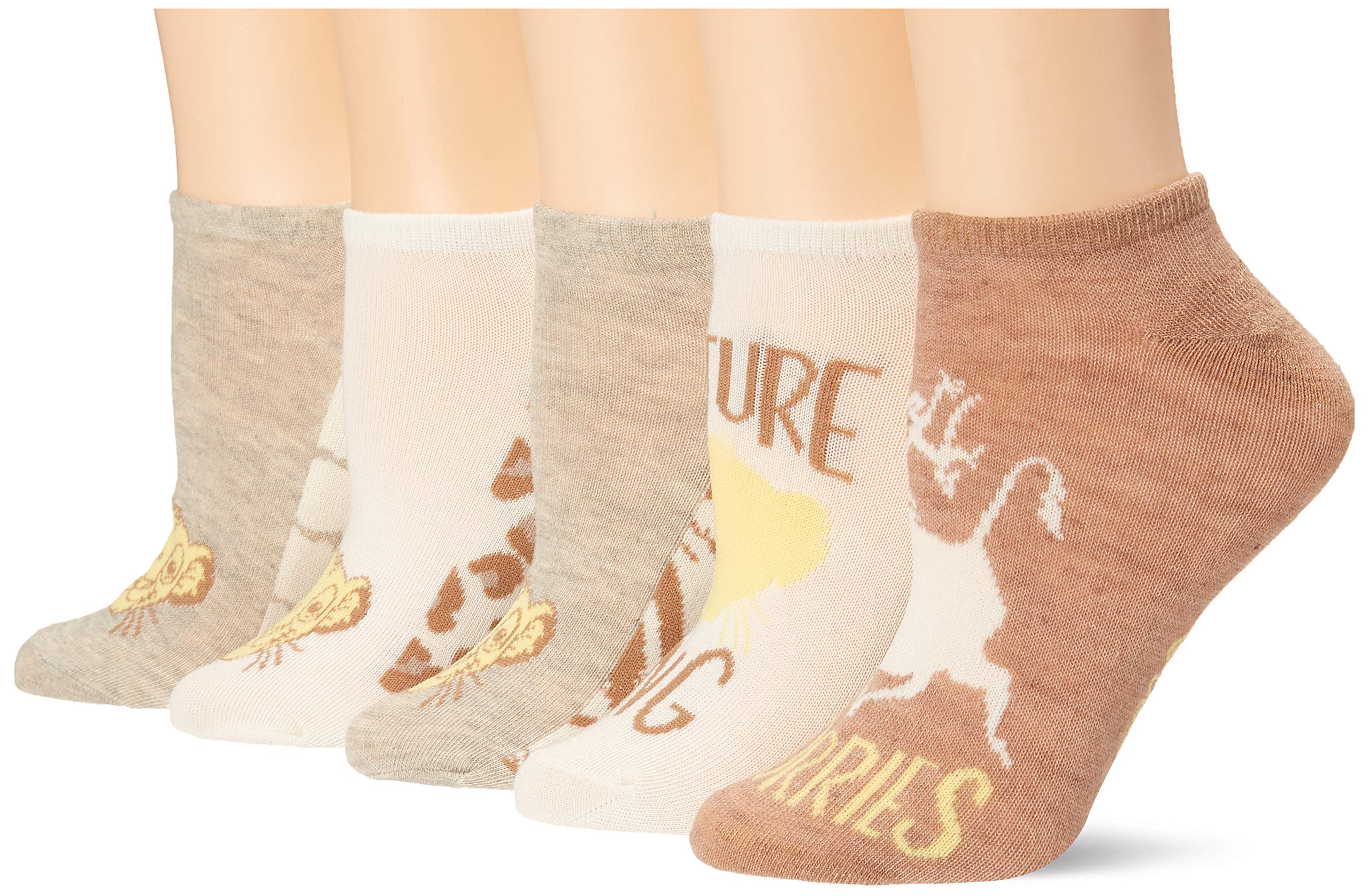 Disney Lion King No Show Socks for Women - 5 Pack Low Cut Invisible Socks for Sneakers, Flats & Casual Shoes - Breathable Comfort Ankle Socks