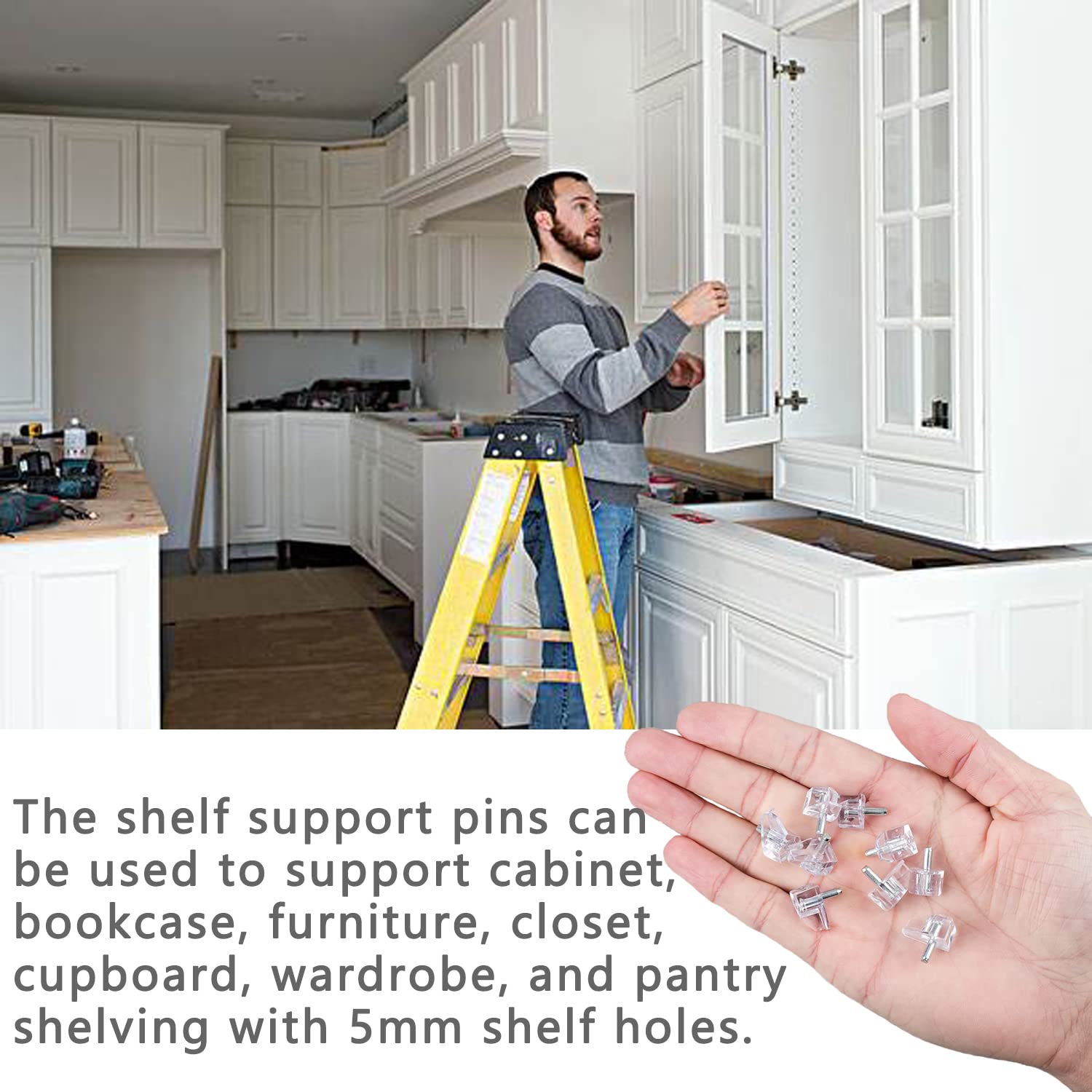 Clear Plastic Shelf Support Pegs - 5mm Cabinet Shelf Pins (50 Pack) - Perfect for Kitchen Cabinets, Closet Organizers & DIY Storage Solutions