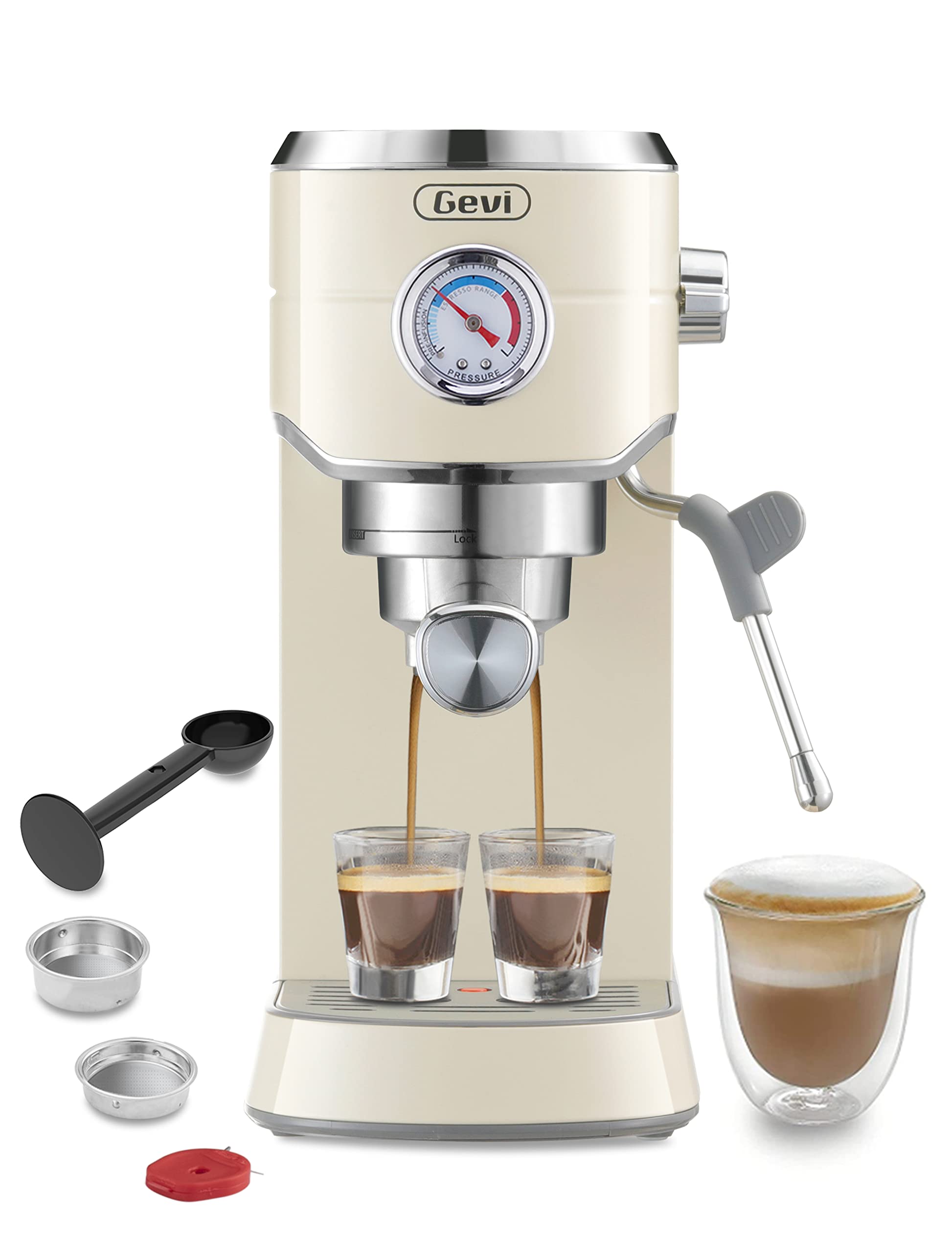 Gevi 20 Bar Compact Professional Espresso Coffee Machine with Milk Frother - Stainless Steel for Espresso, Latte & Cappuccino - 35oz Removable Water Tank, Beige - Perfect for Home Baristas & Coffee Shops