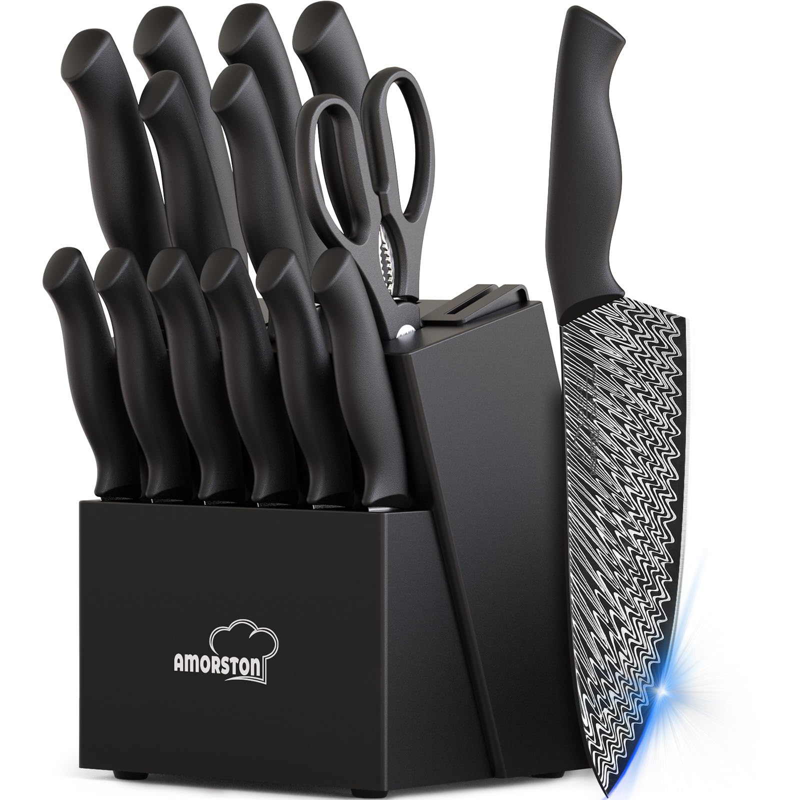 15-Piece Premium Kitchen Knife Set with Built-in Sharpener - High-Quality Stainless Steel Knives for Professional Chefs & Home Cooking - Perfect for Slicing, Dicing, and Food Preparation