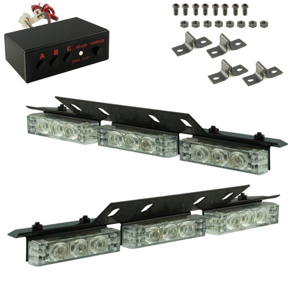 18 LED High Intensity Emergency Strobe Lights - Red/White Hazard Warning Dash Lights for Law Enforcement & Vehicles | Interior Windshield Mount for Police, Security & Roadside Safety
